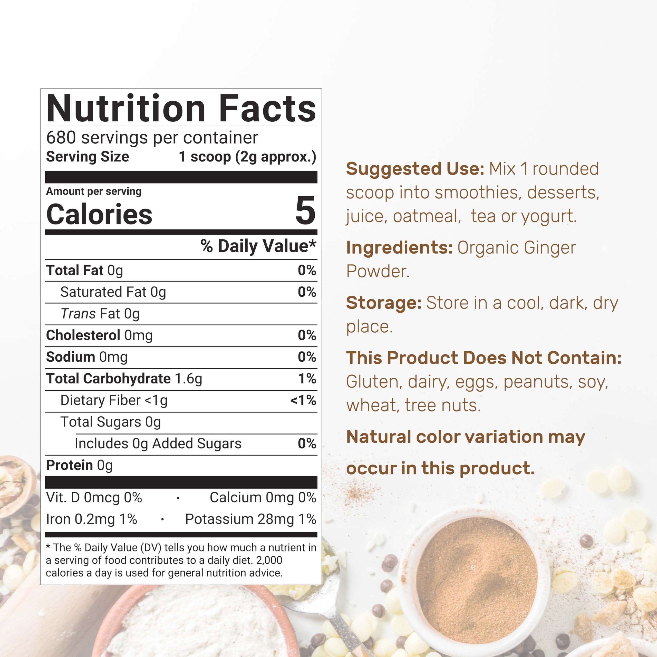 Deal Supplement Organic Fresh Ginger Powder, 3Lbs - Finely Ground For Easy Mixing, Raw Ginger Spice Flavor, Indian Origin - Great For Chews, Tea, Candy, & Juice - Non-Gmo, Filler Free