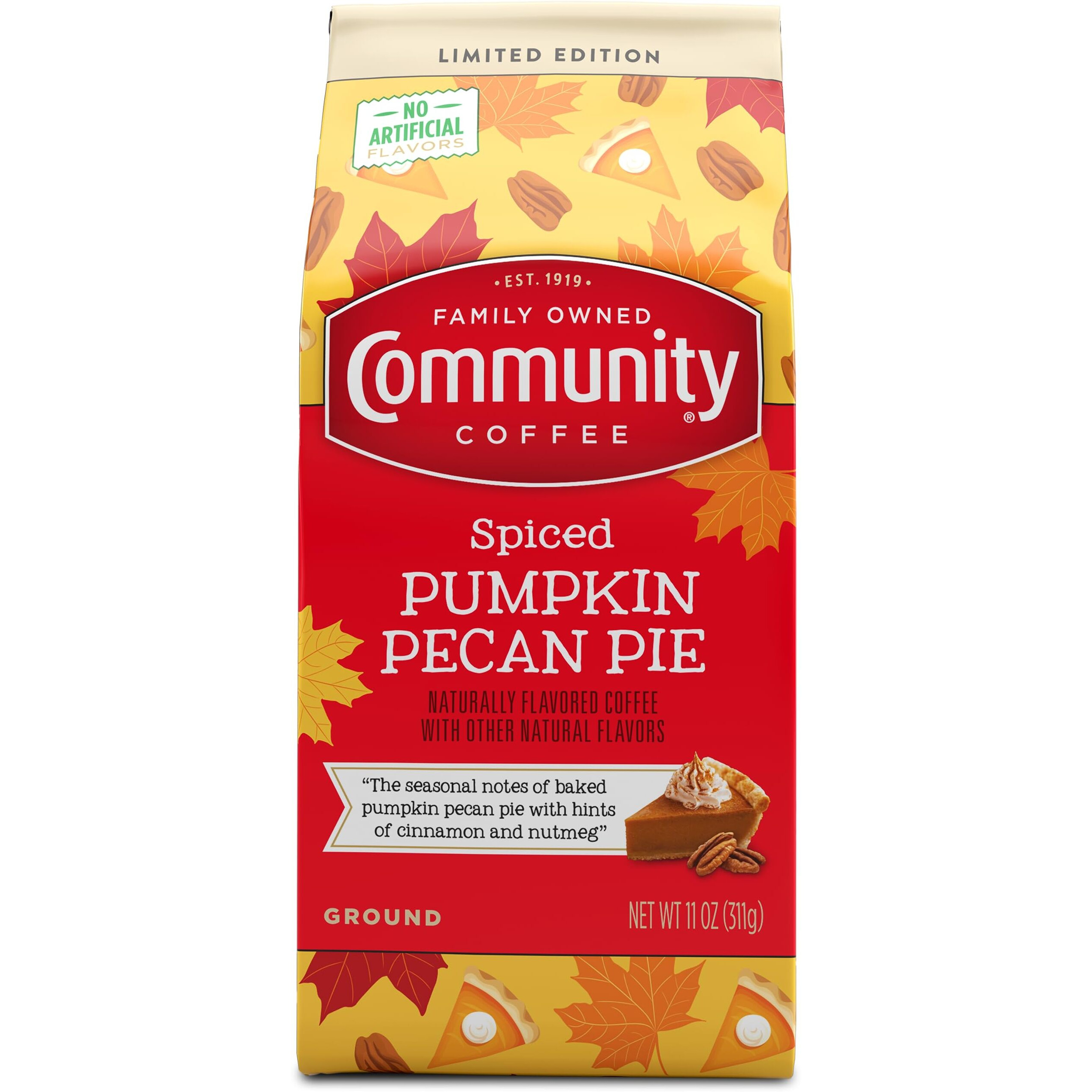Community Coffee Spiced Pumpkin Pecan Pie Flavored Ground Coffee, Medium Roast, 11 Oz Bag (Pack Of 6)