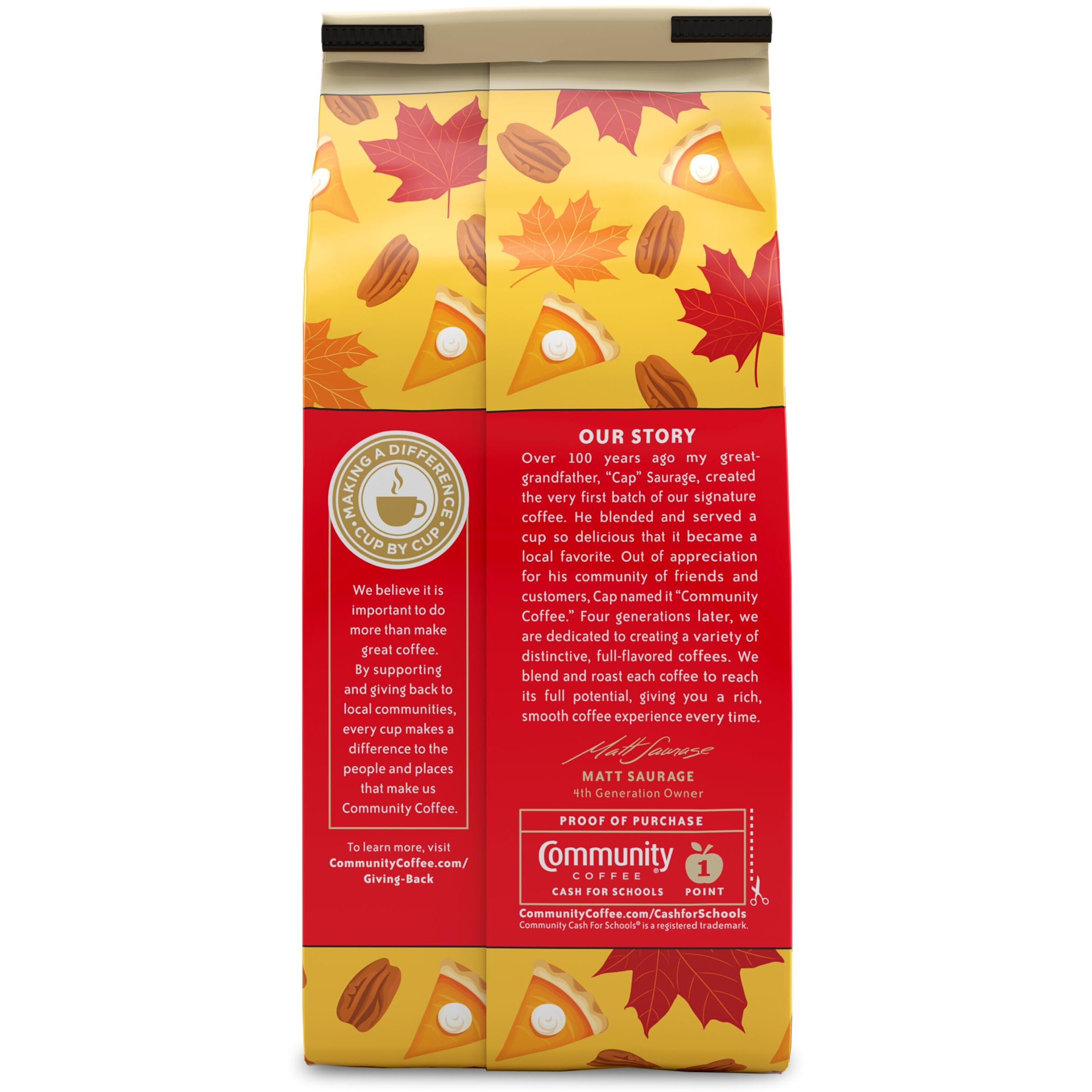 Community Coffee Spiced Pumpkin Pecan Pie Flavored Ground Coffee, Medium Roast, 11 Oz Bag (Pack Of 6)