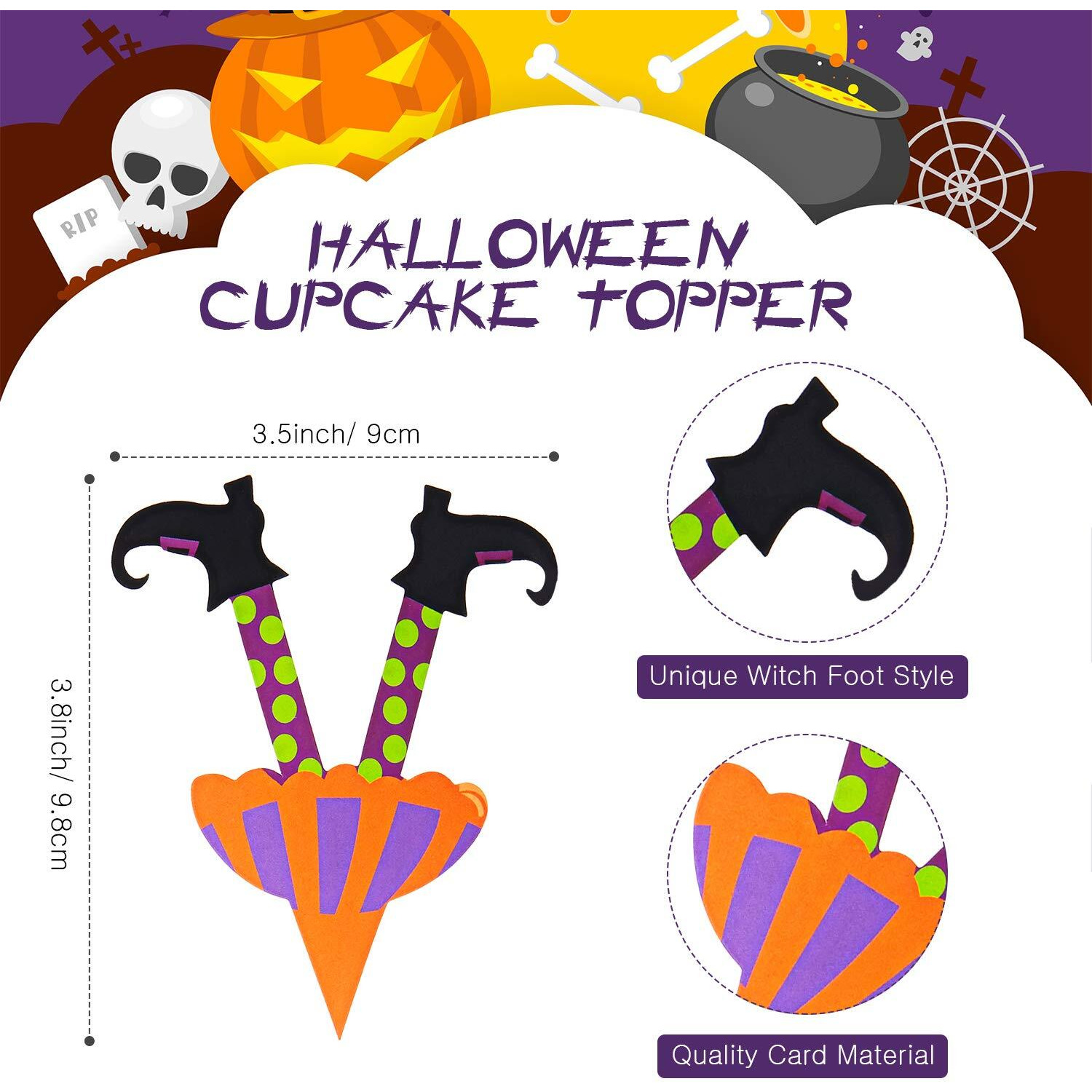 Halloween Cupcake Toppers Halloween Props Witch's Boot Cupcake Decorations For Party Favors Cake Party Supplies Decorations, 6 Styles (60 Pieces)