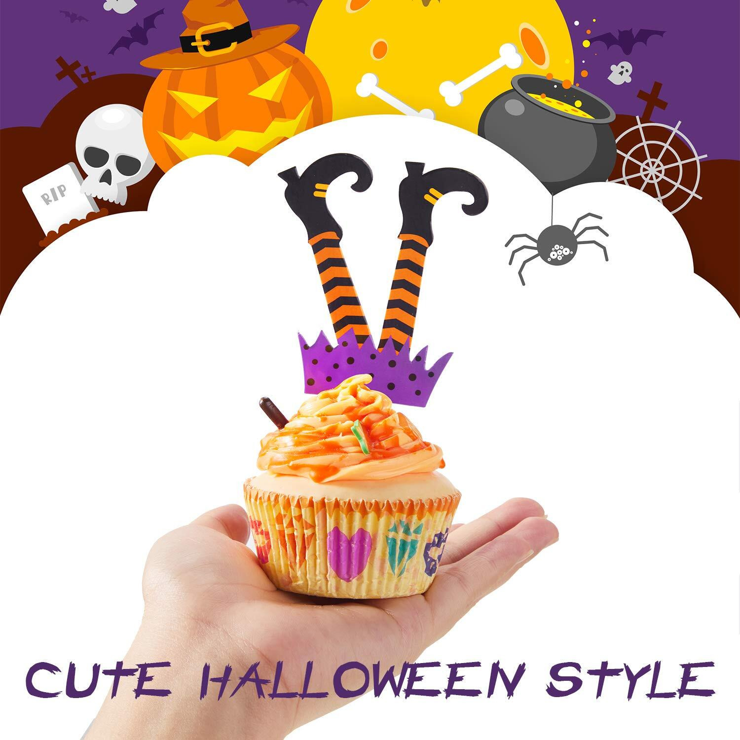 Halloween Cupcake Toppers Halloween Props Witch's Boot Cupcake Decorations For Party Favors Cake Party Supplies Decorations, 6 Styles (60 Pieces)