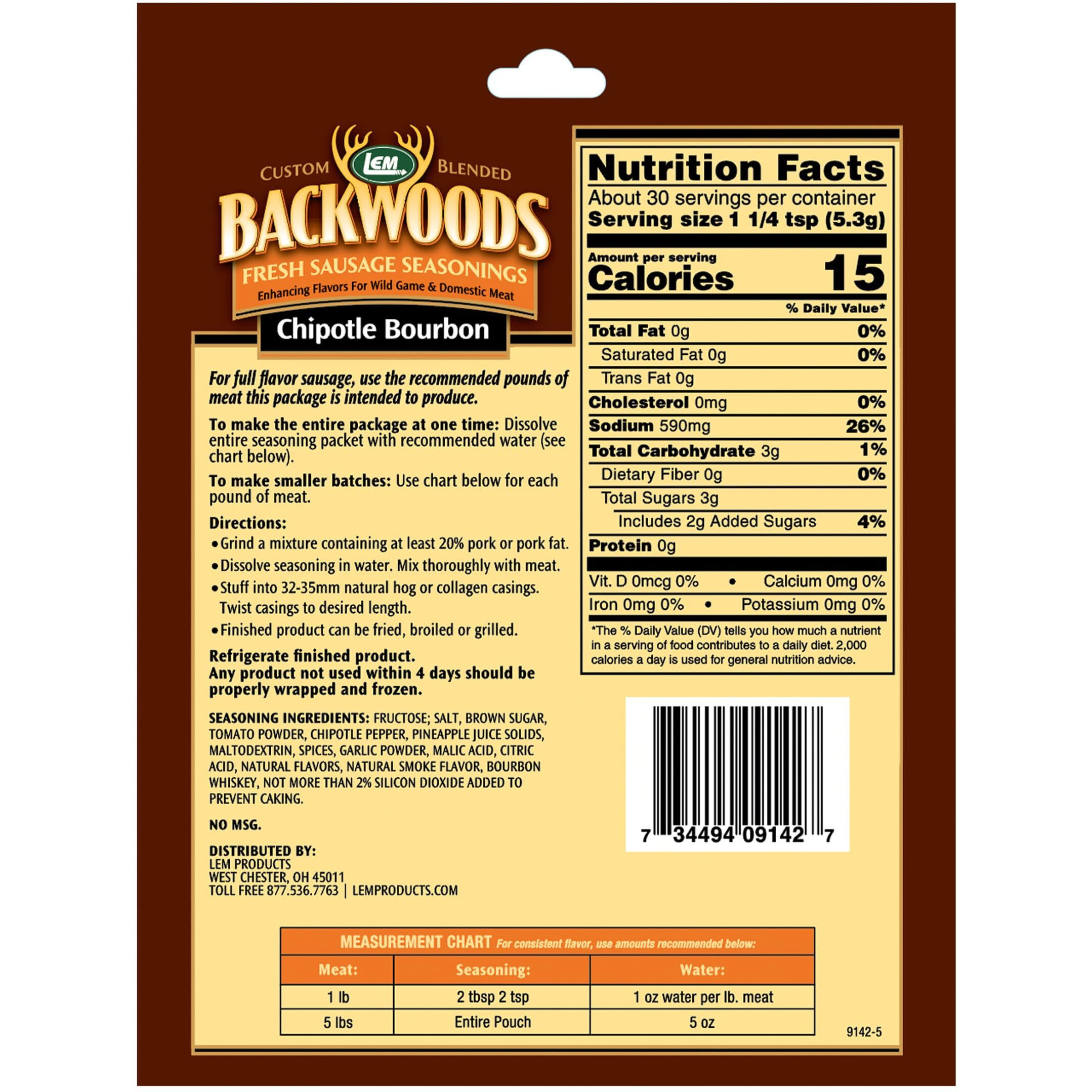Lem Backwoods Fresh Sausage - Chipotle Bourbon Seasoning 5.6 Oz