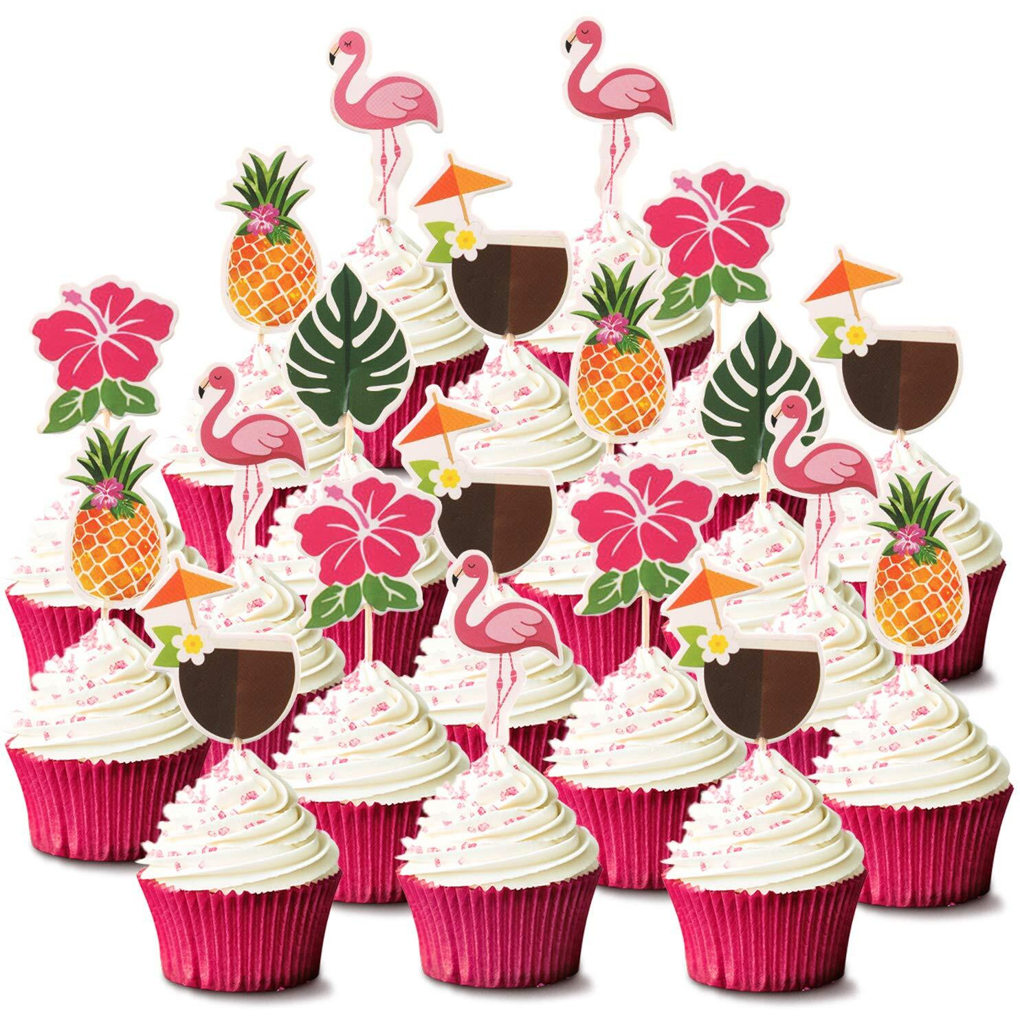 Luau Cupcake Toppers TropicalCake Decorations Hawaiian Toothpicks Sticks With Flamingo Pineapple Palm Leaves Shape Picks For Summer Beach Theme Party Favors Supplies, 6 Styles (144)