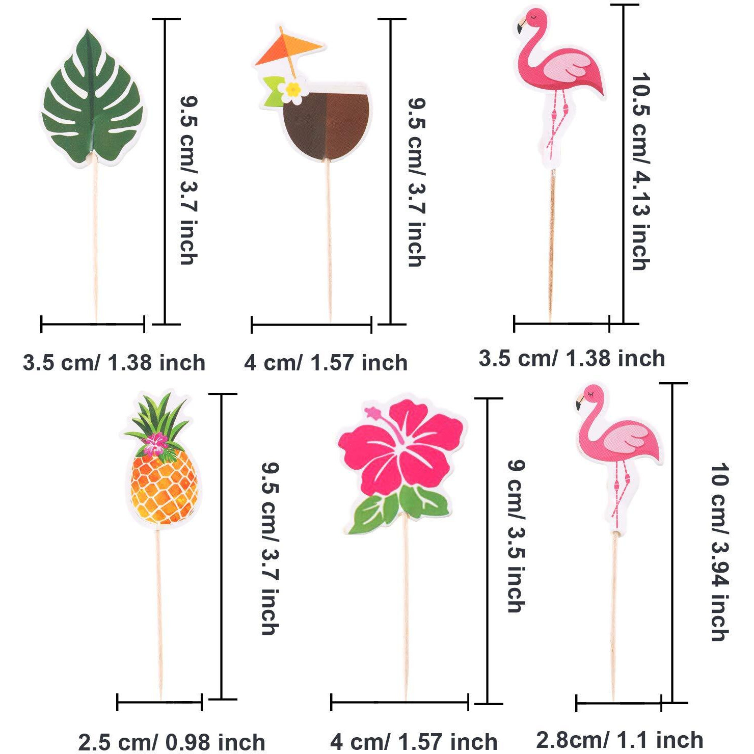 Luau Cupcake Toppers TropicalCake Decorations Hawaiian Toothpicks Sticks With Flamingo Pineapple Palm Leaves Shape Picks For Summer Beach Theme Party Favors Supplies, 6 Styles (144)