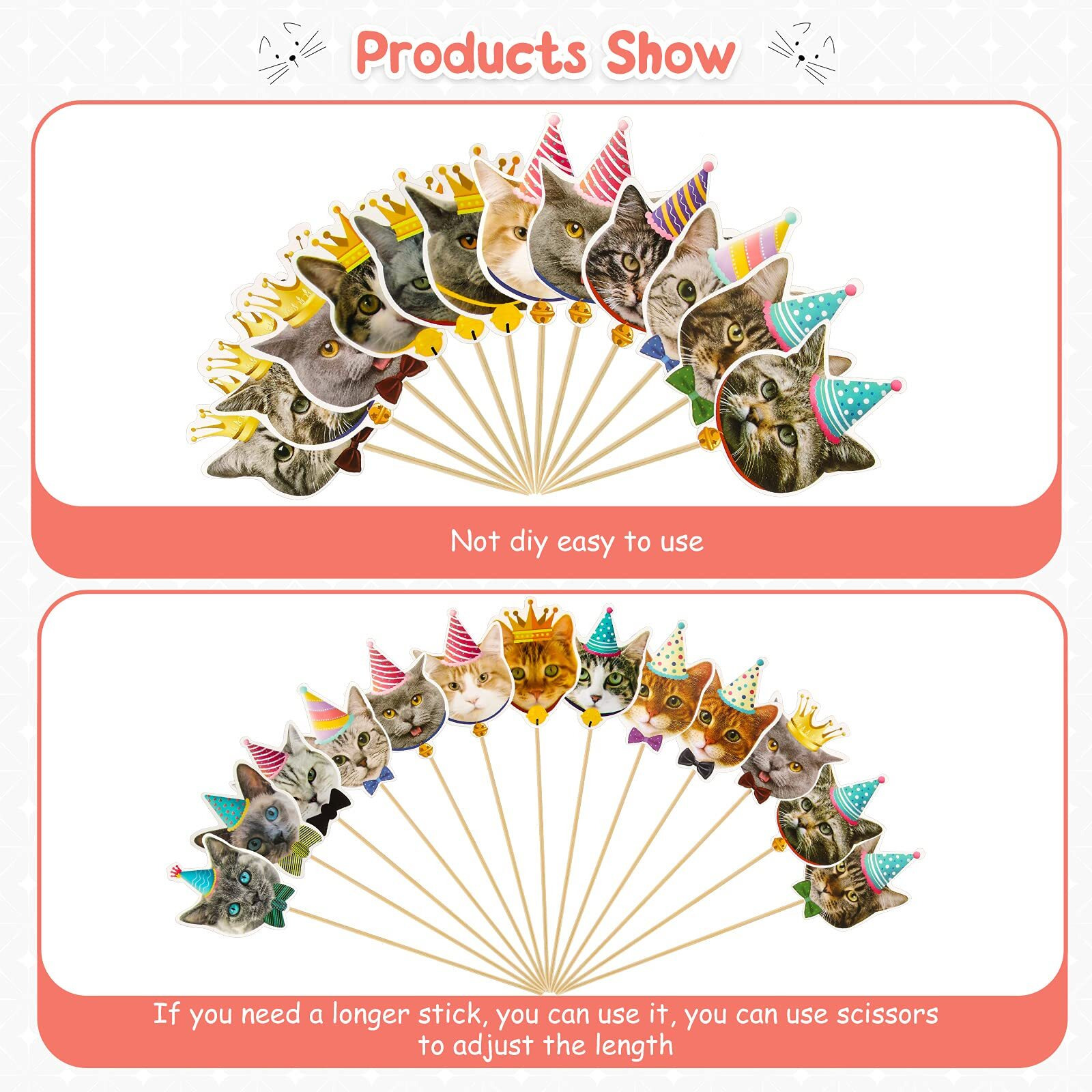 48 Pieces Cat Face Cupcake Toppers Cute Cat Head Cupcake Toothpicks For Cat Themed Birthday Party Favors, Cat Birthday Party Supplies Decorations