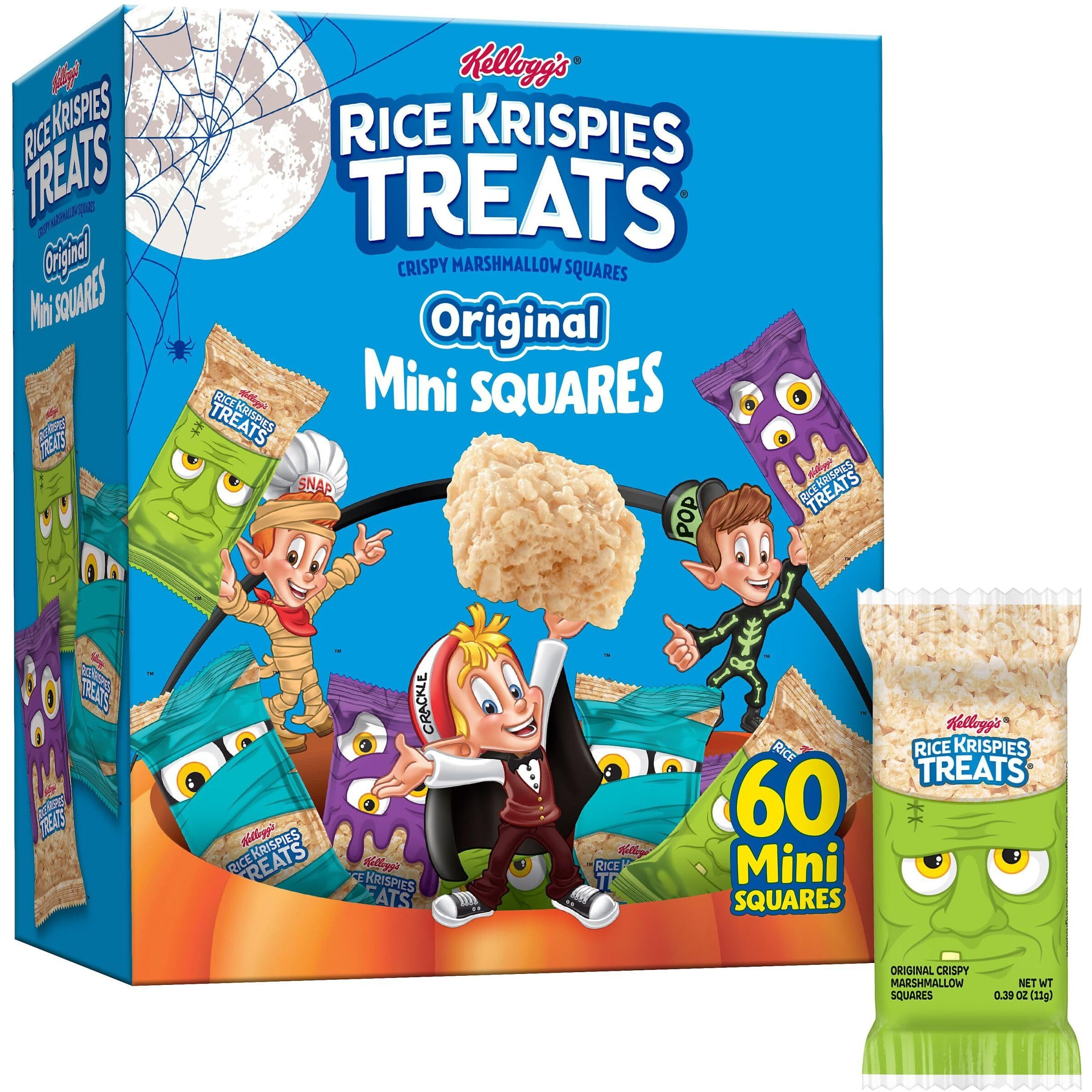 Rice Krispies Treats Crispy Mini Marshmallow Squares, Trick-Or-Treat Snacks, Halloween Pack, Original, 23.2Oz Box (60 Bars)