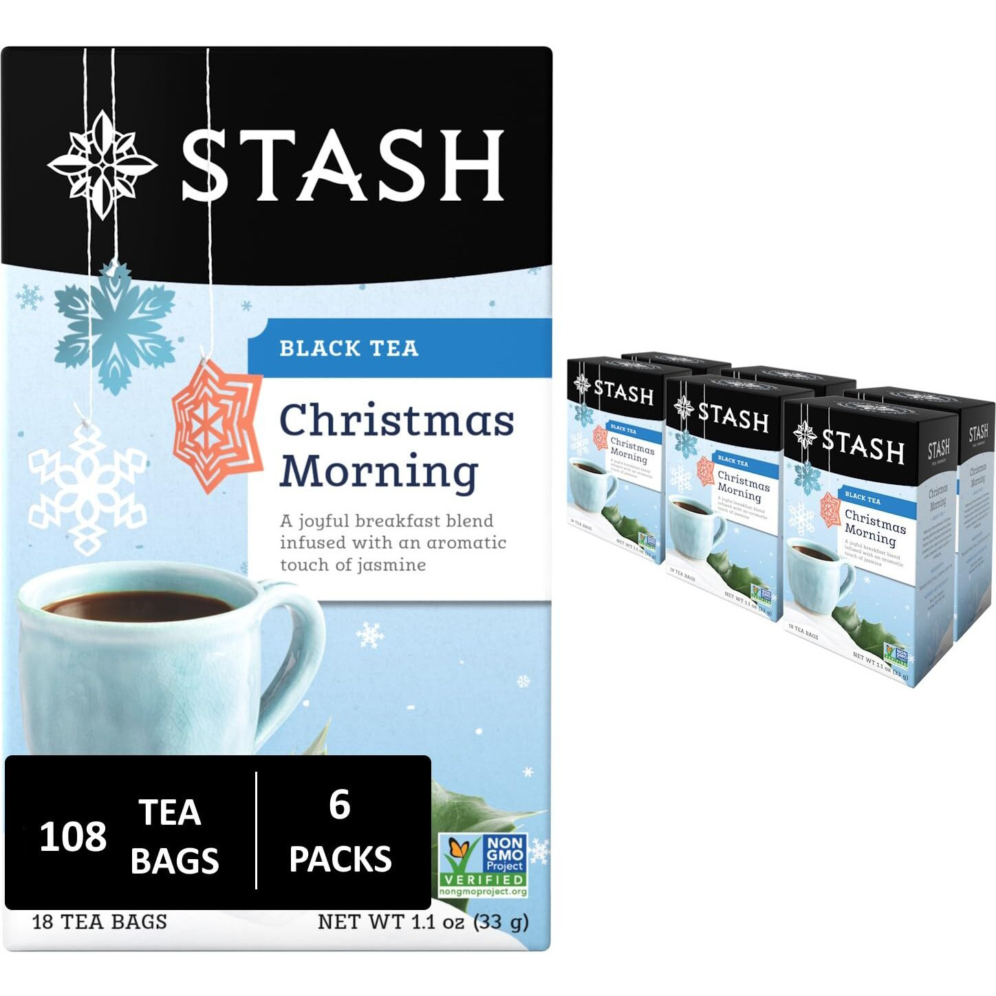 Stash Christmas Morning Black Tea, Non-Gmo, 18 Tea Bags (Pack Of 6)