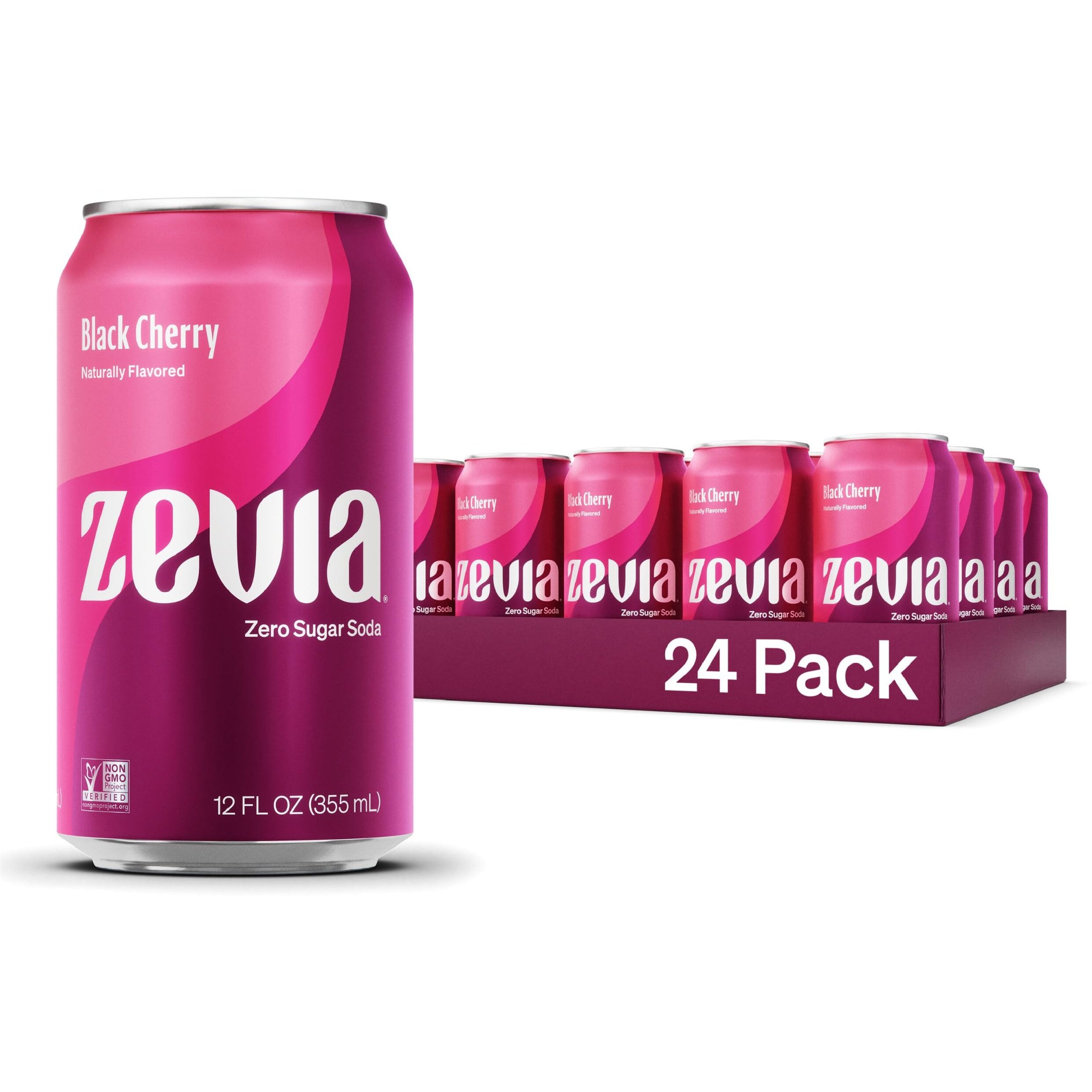 Zevia Zero Sugar Soda, Black Cherry, 12 Oz Cans (24-Pack) - Naturally Sweetened, Non-Gmo Project Verified, Gluten-Free, Vegan