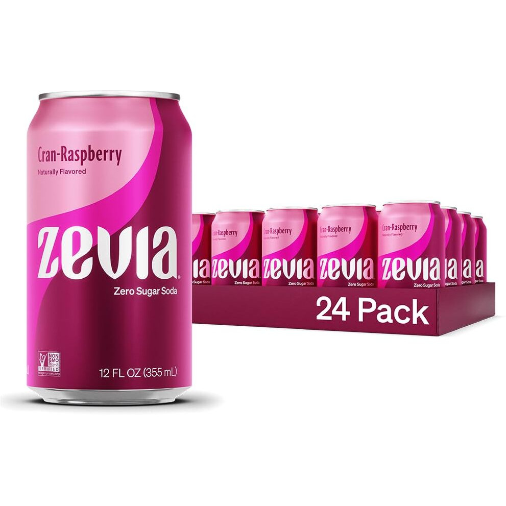 Zevia Zero Sugar Soda, Cran-Raspberry, 12 Oz Cans (24-Pack) - Naturally Sweetened, Non-Gmo Project Verified, Gluten-Free, Vegan