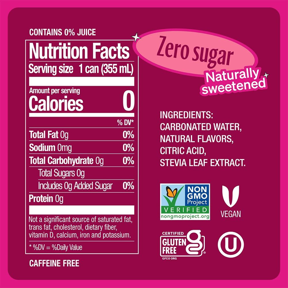 Zevia Zero Sugar Soda, Cran-Raspberry, 12 Oz Cans (24-Pack) - Naturally Sweetened, Non-Gmo Project Verified, Gluten-Free, Vegan