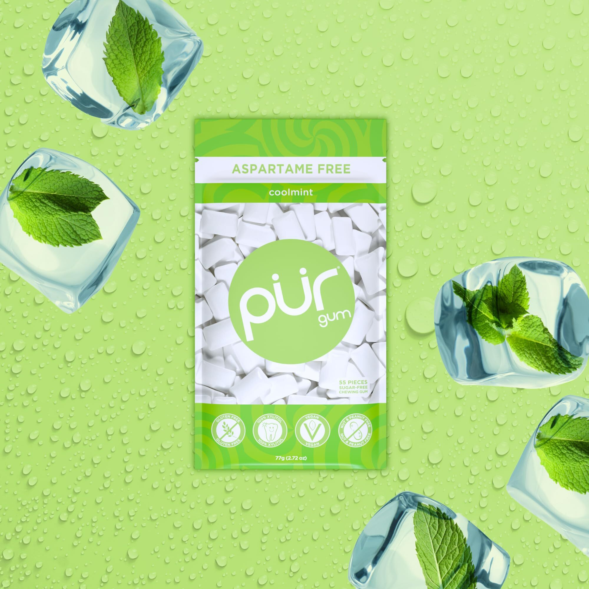 Pur Gum | Aspartame Free Chewing Gum | 100% Xylitol | Natural Coolmint Flavored Gum, 55 Pieces (Pack Of 3)