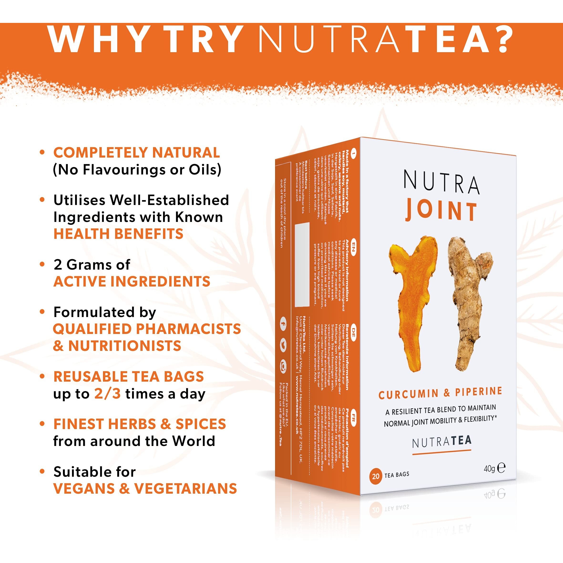 Nutrajoint - Joint Care Arthritis Tea - Relief Of Painful Joints - 40 Enveloped Tea Bags X2 Pack