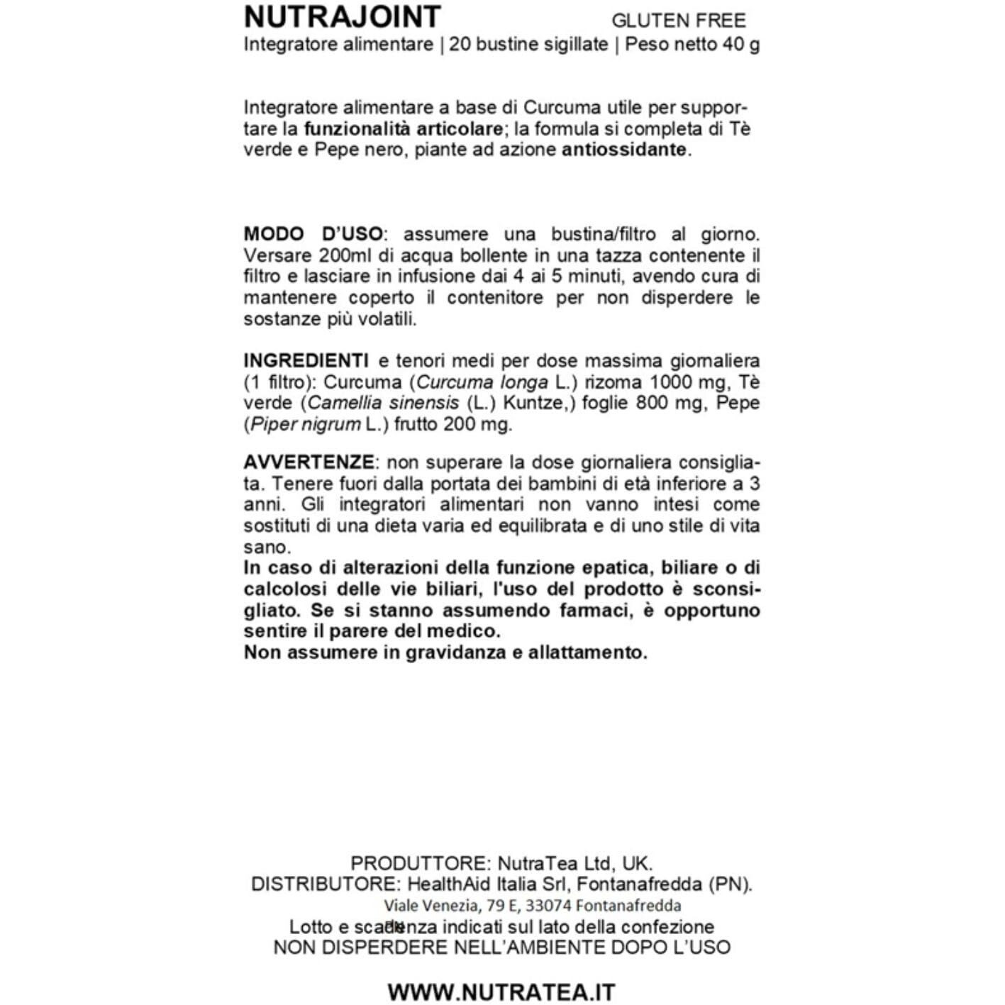 Nutrajoint - Joint Care Tea | Joint Mobility Tea | Joint Flexibility Tea - Relief From Joint Pain - 20 Enveloped Tea Bags - By Nutra Tea - Herbal Tea