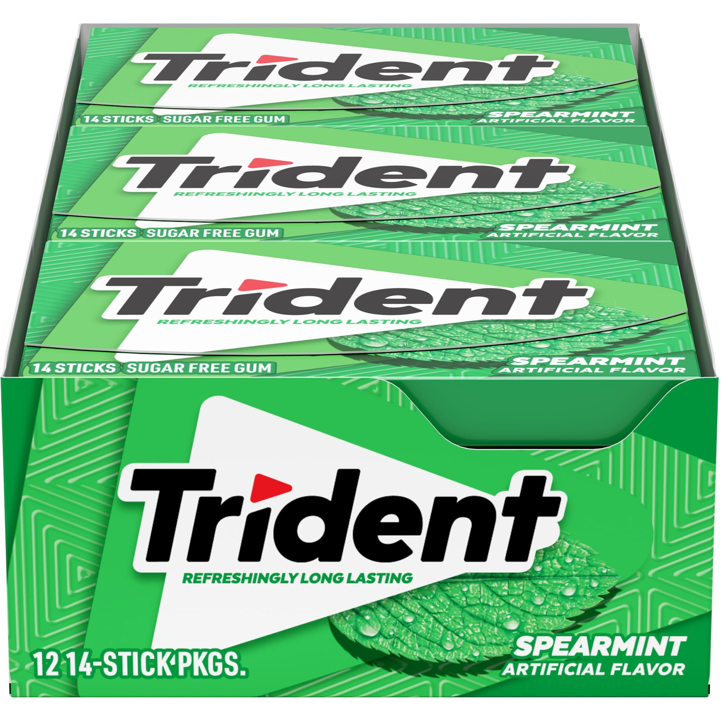 Trident Spearmint Sugar-Free Chewing Gum, 12 Packs Of 14 Pieces (168 Total Pieces)