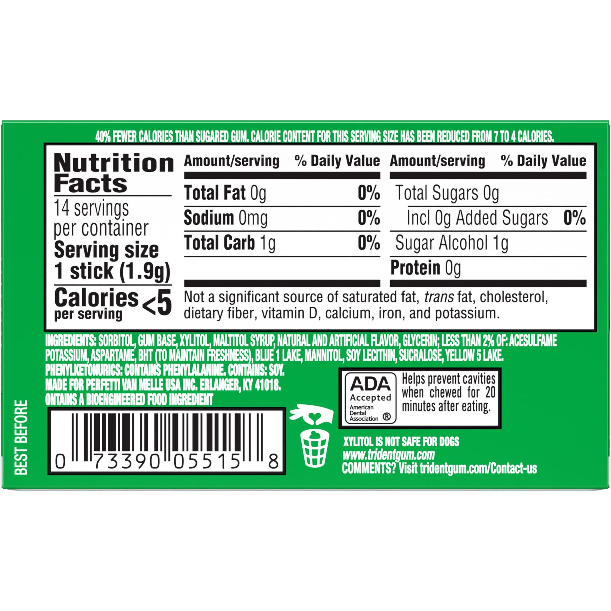 Trident Spearmint Sugar-Free Chewing Gum, 12 Packs Of 14 Pieces (168 Total Pieces)
