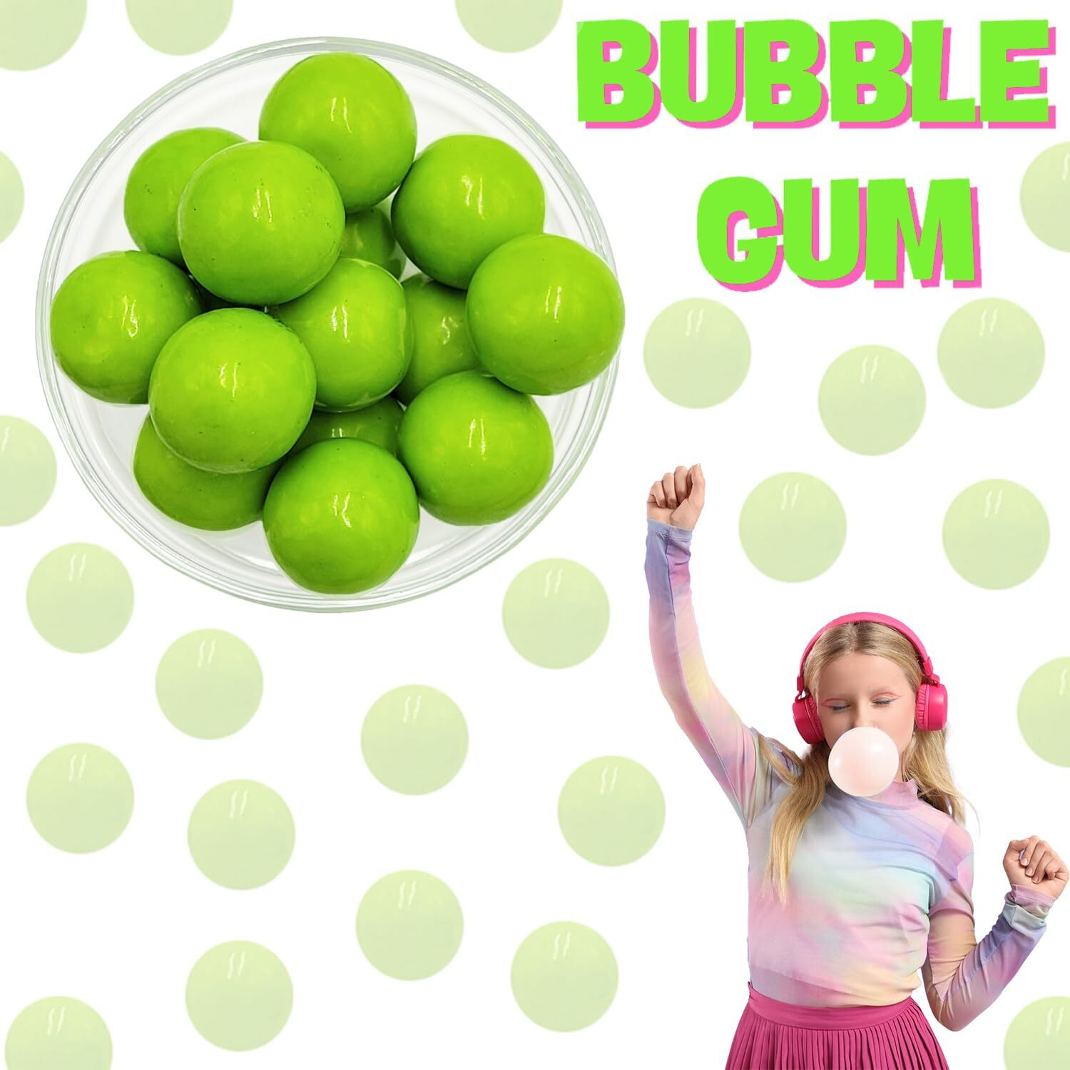 Fruidles Green Apple Gum Balls Fruit Flavored, Candy Buffet Treats, Machine Size Refills, Kosher Certified Parve, 1"" Inch (2 Pounds)