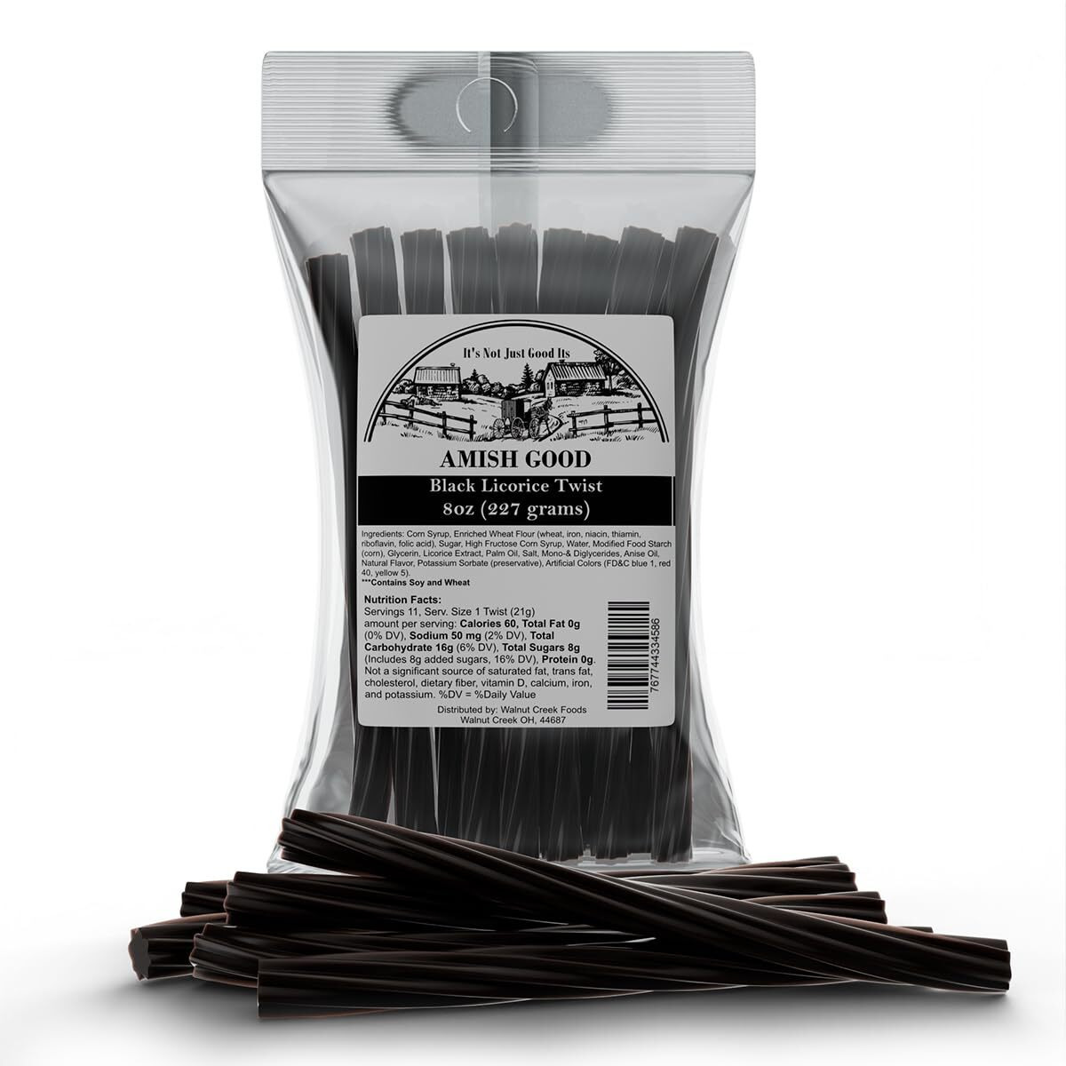 Amish Good Gourmet Licorice Twist Candy - Premium Sweet & Chewy Treat, Jumbo Black Licorice Twist Perfect Snack Under 100 Calories (2 Pack)
