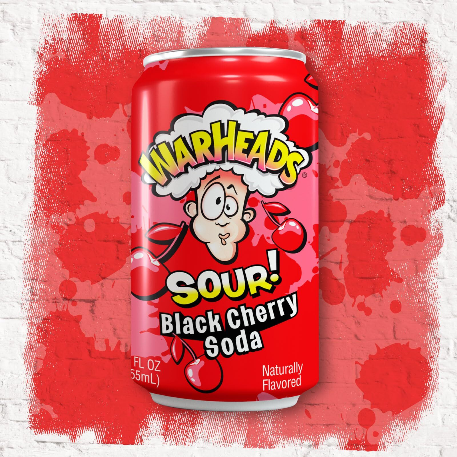 Sour Fruity Soda With Classic Warheads Flavors - Perfectly Balanced Sweet And Sour Soda - Warheads Candy Throwback Treat, Soda, Cocktail Mixer, Pack Of 12, 12Oz Cans (Black Cherry)