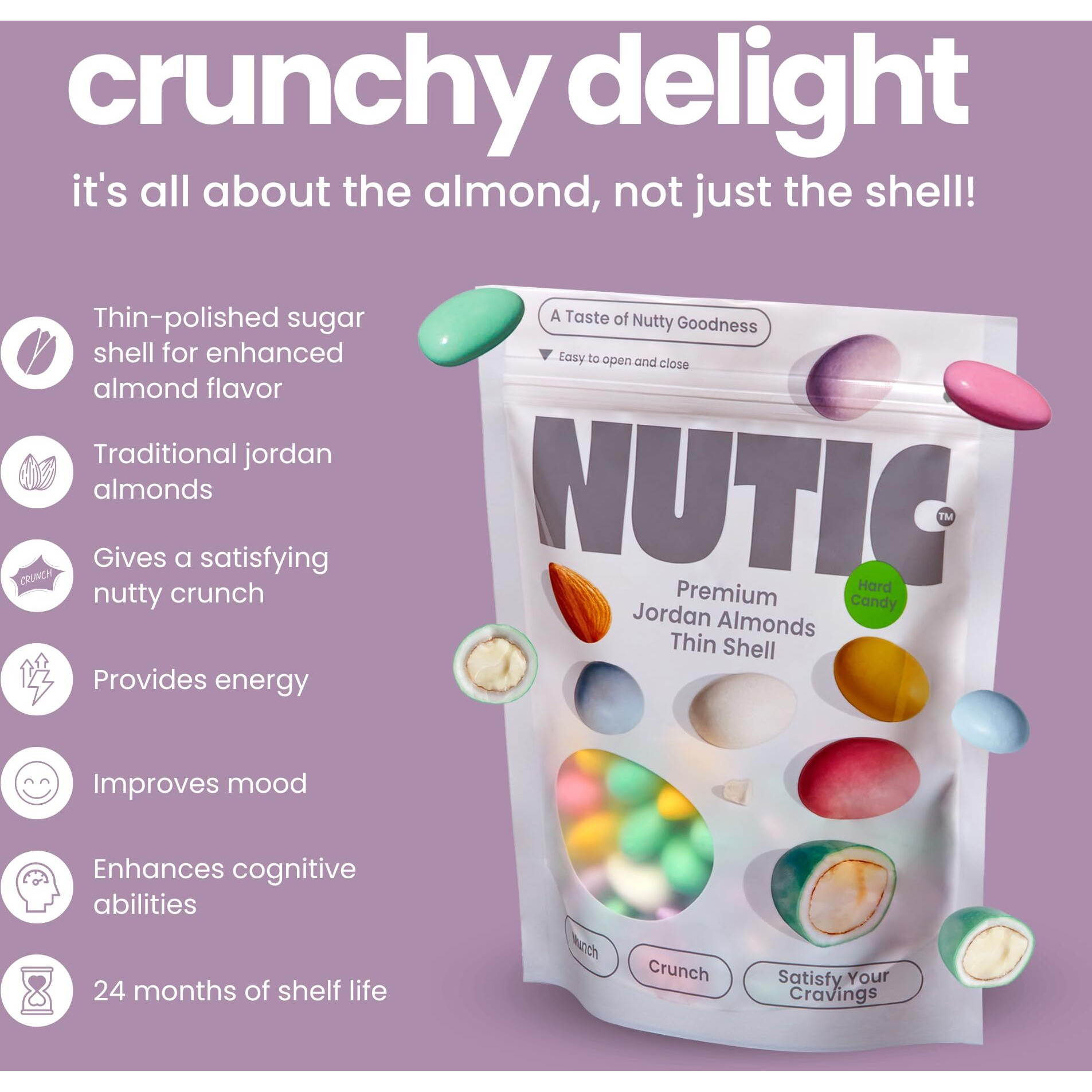 Nutic | Thin Shell | Premium Jordan Almonds Candy - 1Lb, Wedding & Easter Italian Confetti Treat, Skinny Dipped, Pastel Colors, Assorted Colors, Made In Usa - (Pack Of 1)