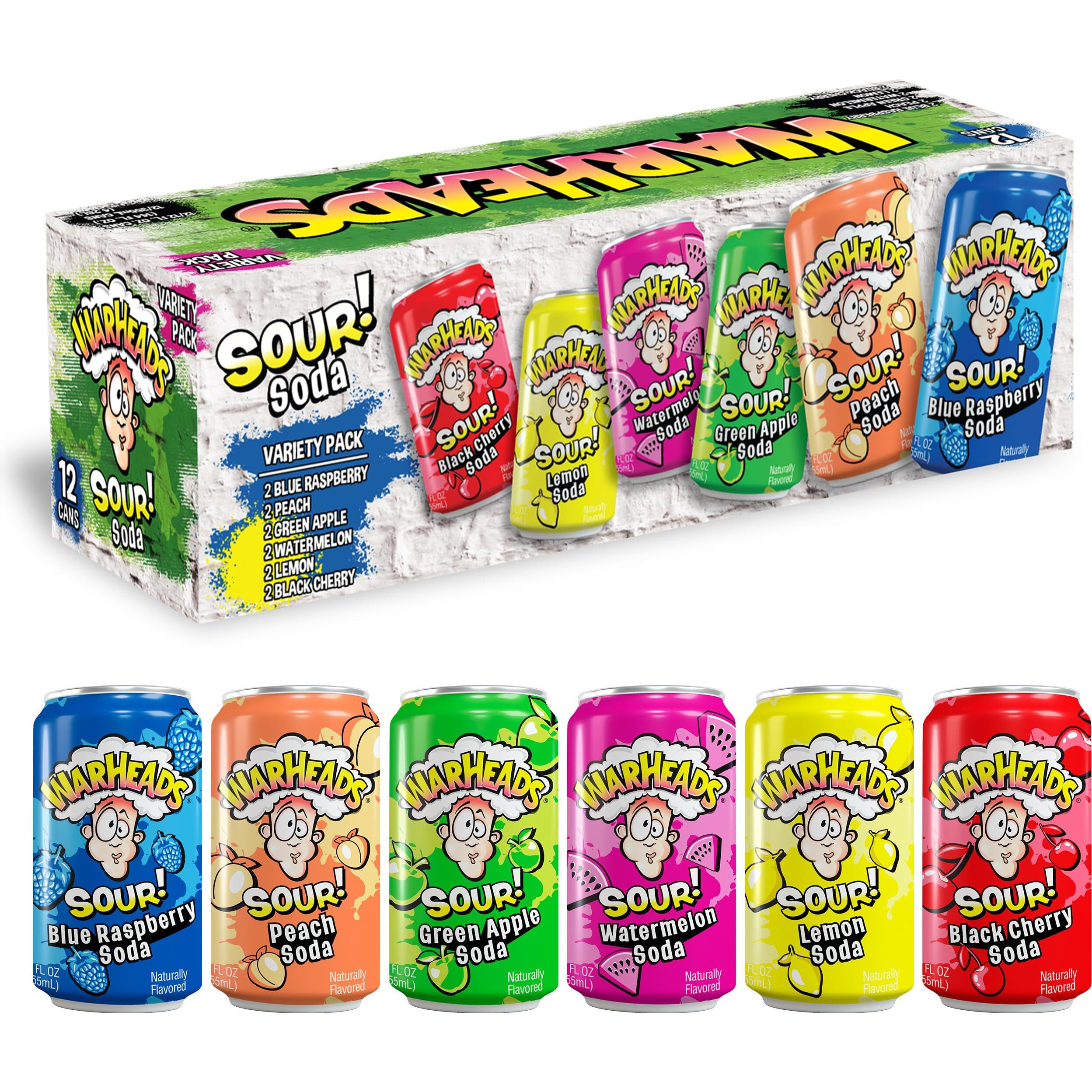 Sour Fruity Soda With Classic Warheads Flavors - Perfectly Balanced Sweet And Sour Soda - Warheads Candy Throwback Treat, Soda, Cocktail Mixer, Pack Of 12, 12Oz Cans (Variety Pack)