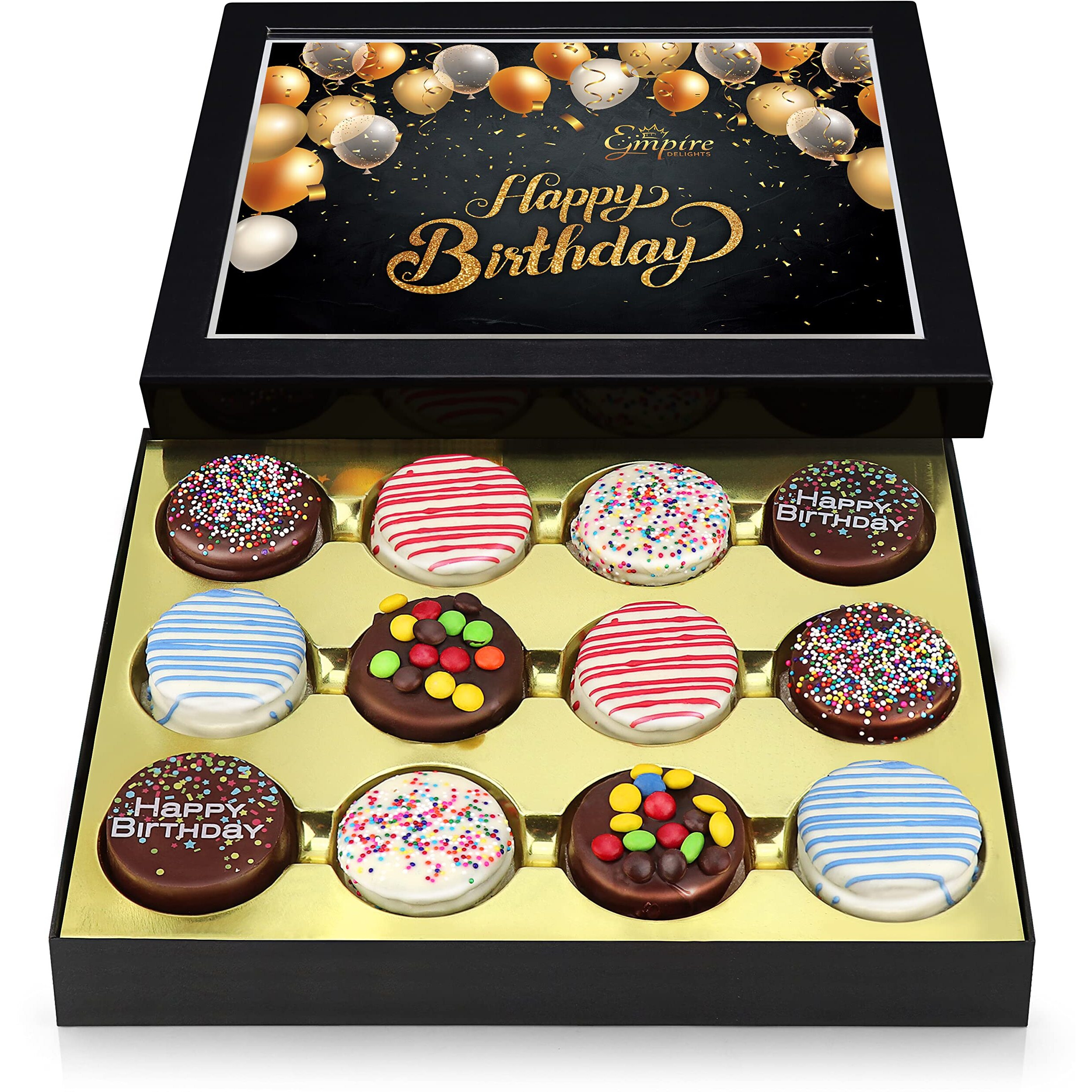 Birthday Cookies Gift Basket For Men And Women - Gourmet Chocolate Cookies, Happy Birthday Treats For Food Gifts By Empire Delights, 12 Count Chocolate Gift Box