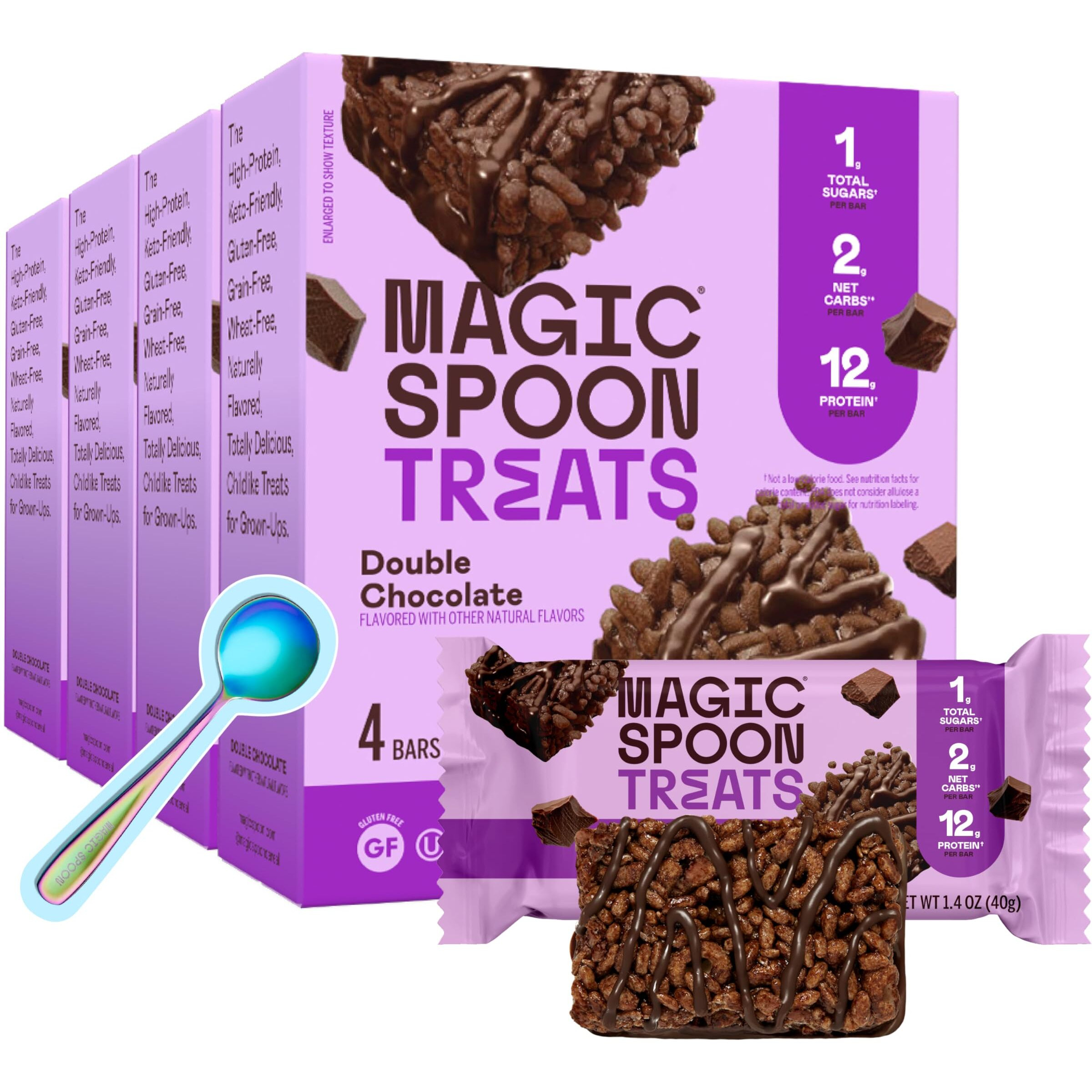 Magic Spoon Treats - High Protein, Low Carb, Keto Friendly, Low Sugar, Gluten Free, Crispy Protein Bar Cereal Bar, On-The-Go Healthy Snack (Double Chocolate, 16 Bars)