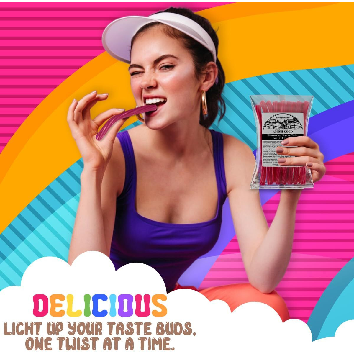 Amish Good Gourmet Licorice Twist Candy - Premium Sweet & Chewy Treat, Watermelon Jumbo Licorice Twist Perfect Snack Under 100 Calories (2 Pack)