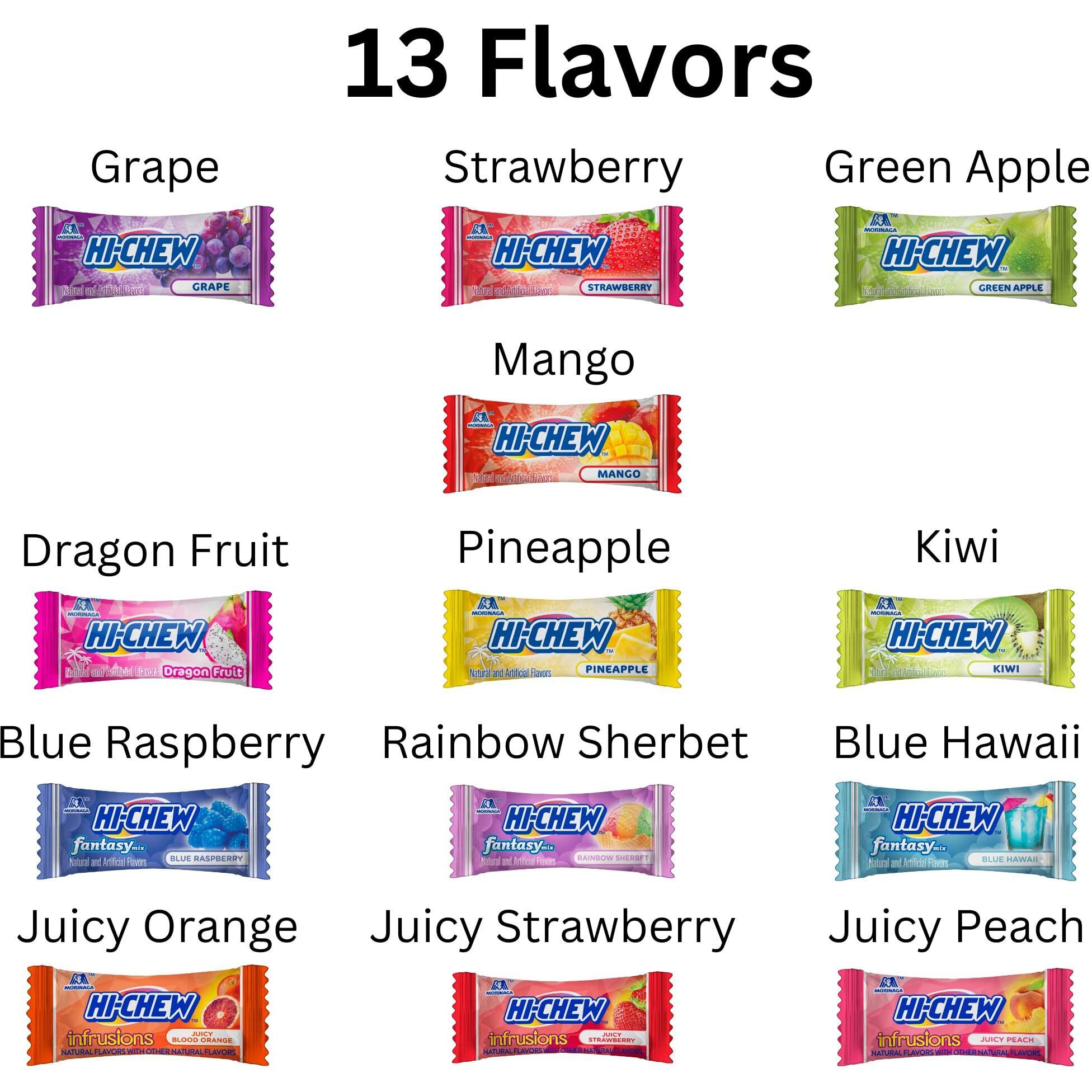 Hi-Chew Variety Mix, 4 Stand Up Pouches - 13 Flavored Bulk Candy, Sweet And Sour Chewy Candy, Unique Fun Soft - Immensely Juicy Fruity Flavors For Sharing Treats