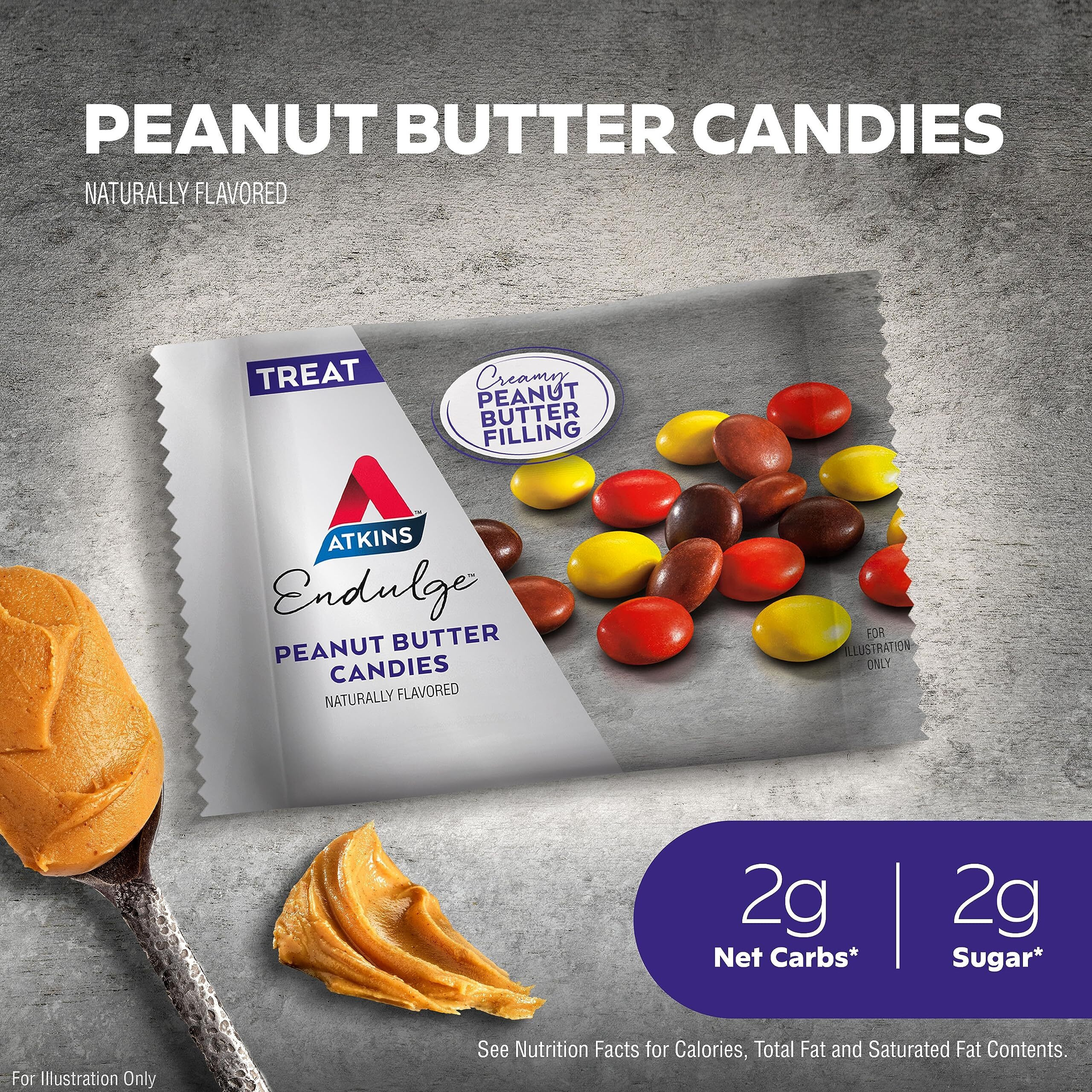 Atkins Endulge Treat, Peanut Butter Candies, 2G Net Carbs, 2G Sugar, Creamy Peanut Butter Filling, Low Carb, Low Sugar, 4 Packs (5 Count Each)