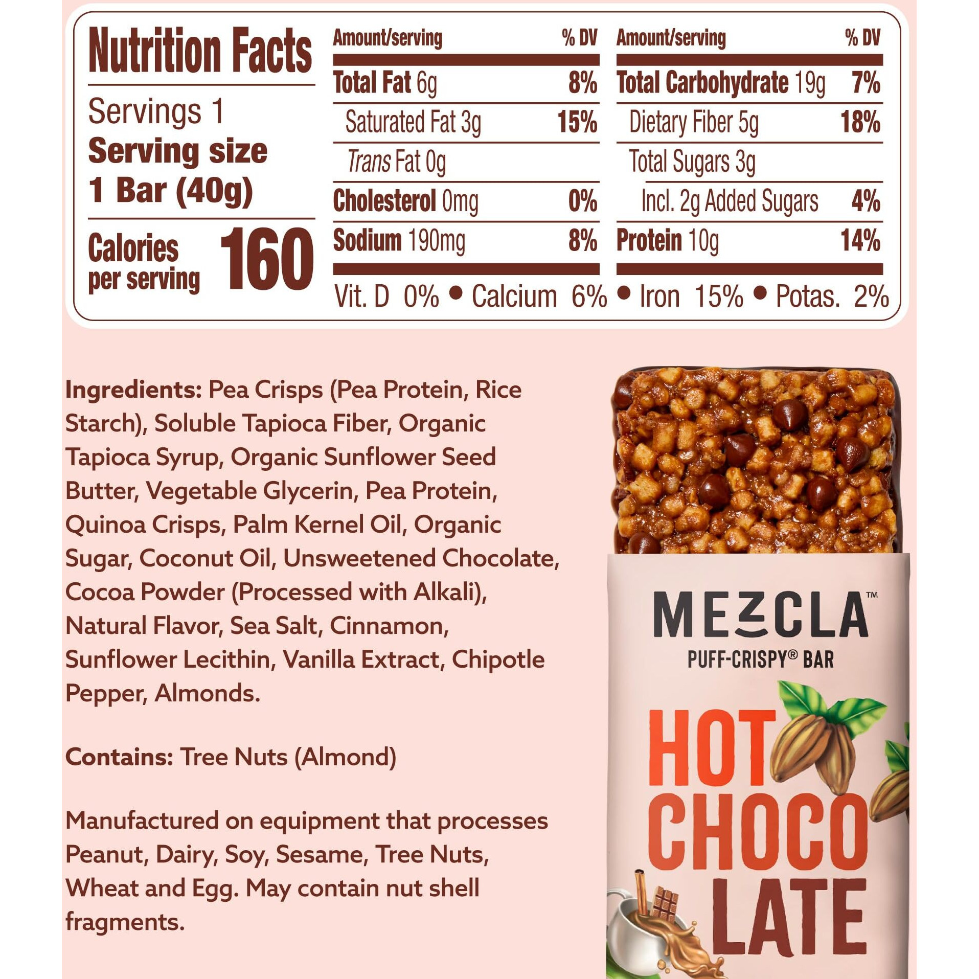 Mezcla Puff Crispy Protein Bars, Gluten Free & Vegan Protein Bars, 10G Protein, Alt For Crispy Rice Treat, Granola Bars & Breakfast Bars, Healthy Snacks For Adults, Hot Chocolate, 12 Pack