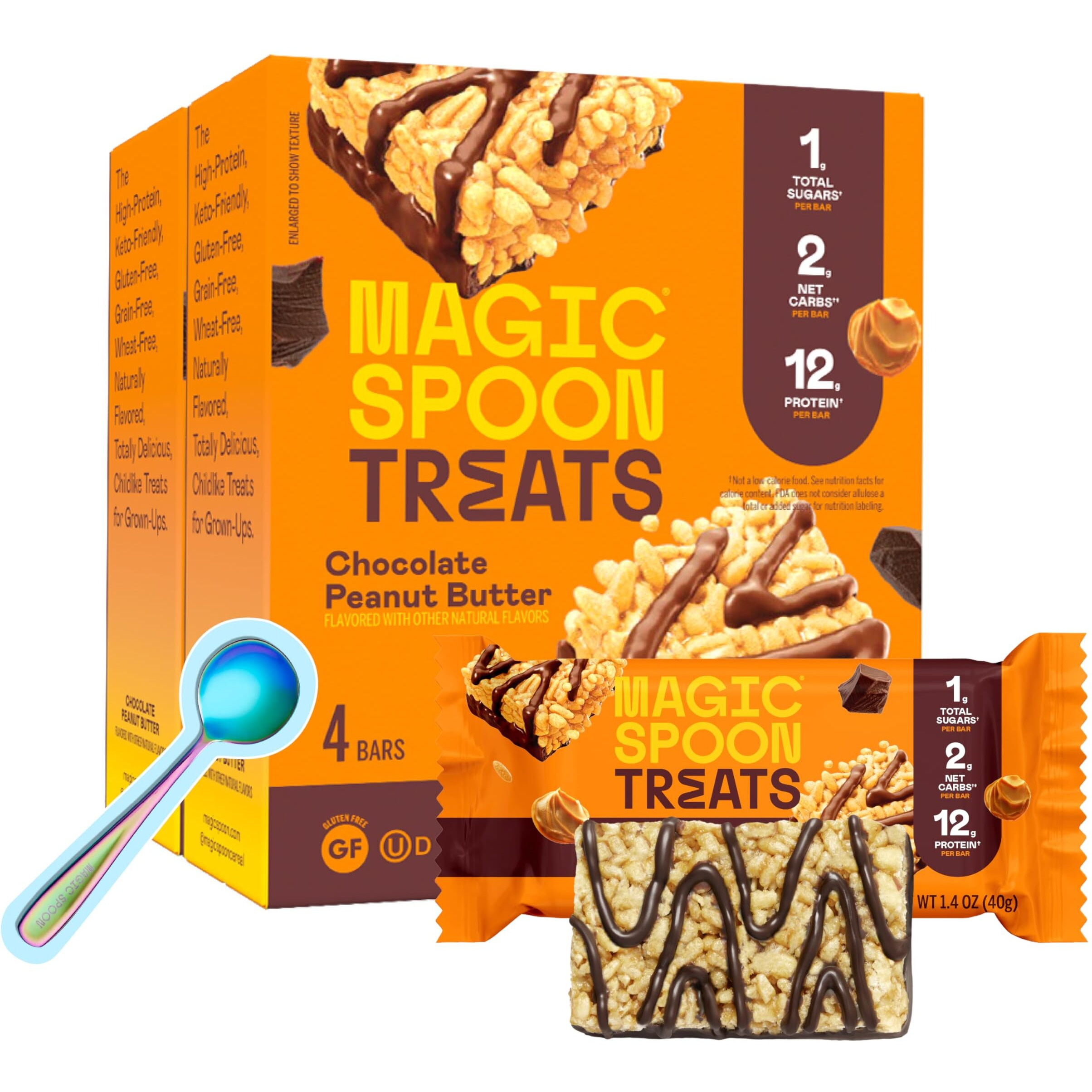 Magic Spoon Treats - High Protein, Low Carb, Keto Friendly, Low Sugar, Gluten Free, Crispy Protein Bar Cereal Bar, On-The-Go Healthy Snack (Chocolate Pb, 8 Bars)