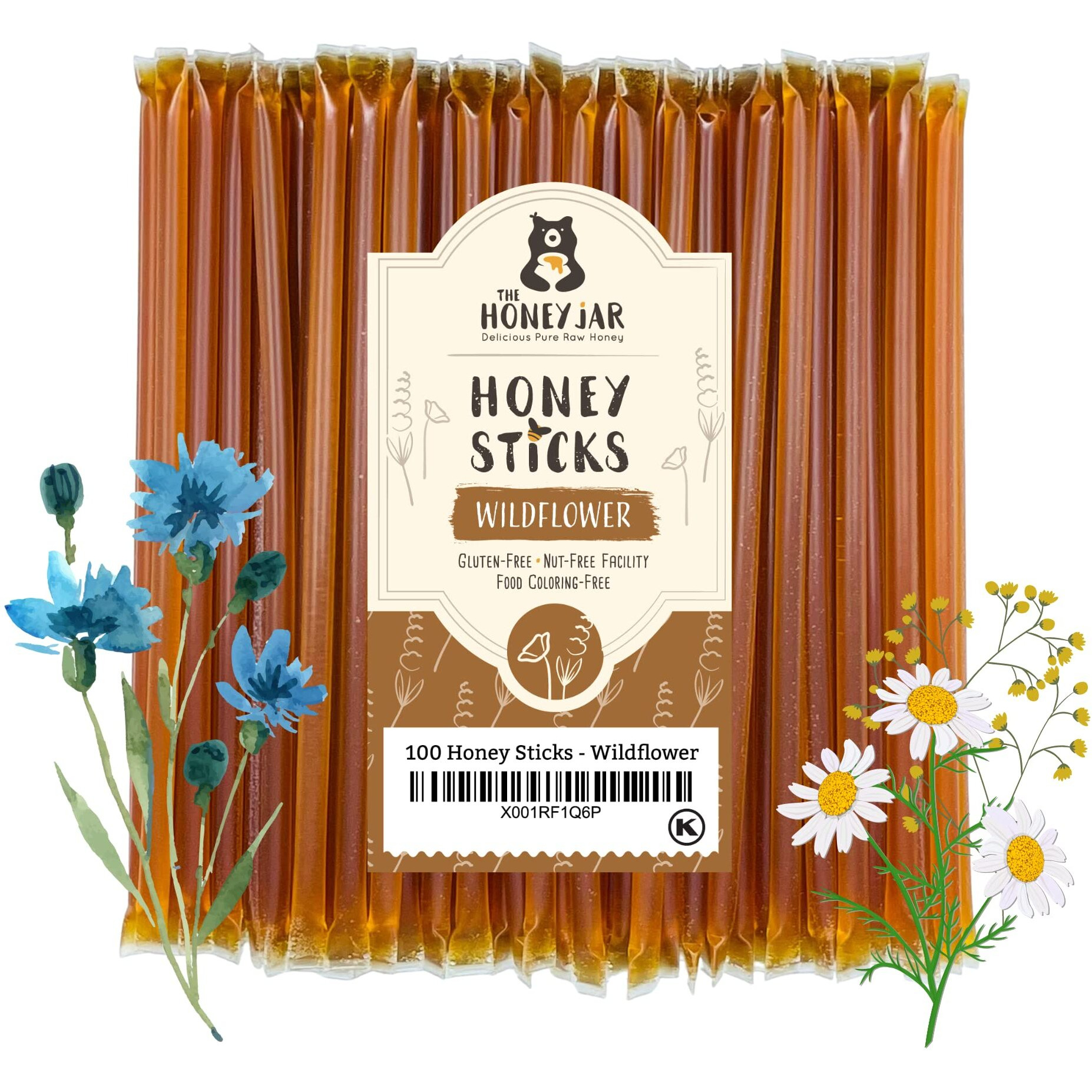 The Honey Jar - Wildflower Varietal Honey Sticks - Pure Honey Straws For Tea, Coffee, Or A Healthy Treat - One Teaspoon Of Flavored Honey Per Stick - Made In The Usa, Real Honey - (100 Count)