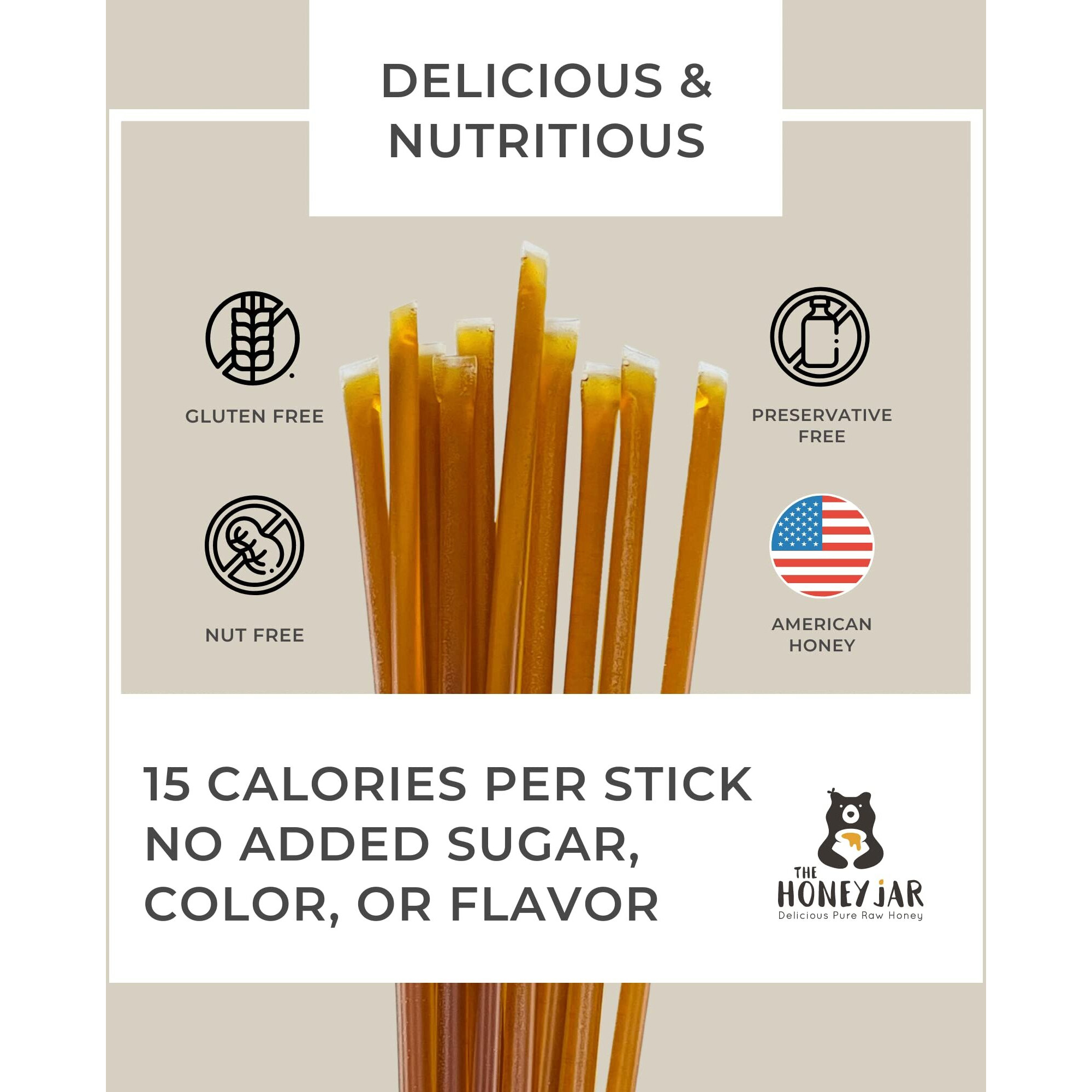 The Honey Jar - Wildflower Varietal Honey Sticks - Pure Honey Straws For Tea, Coffee, Or A Healthy Treat - One Teaspoon Of Flavored Honey Per Stick - Made In The Usa, Real Honey - (100 Count)