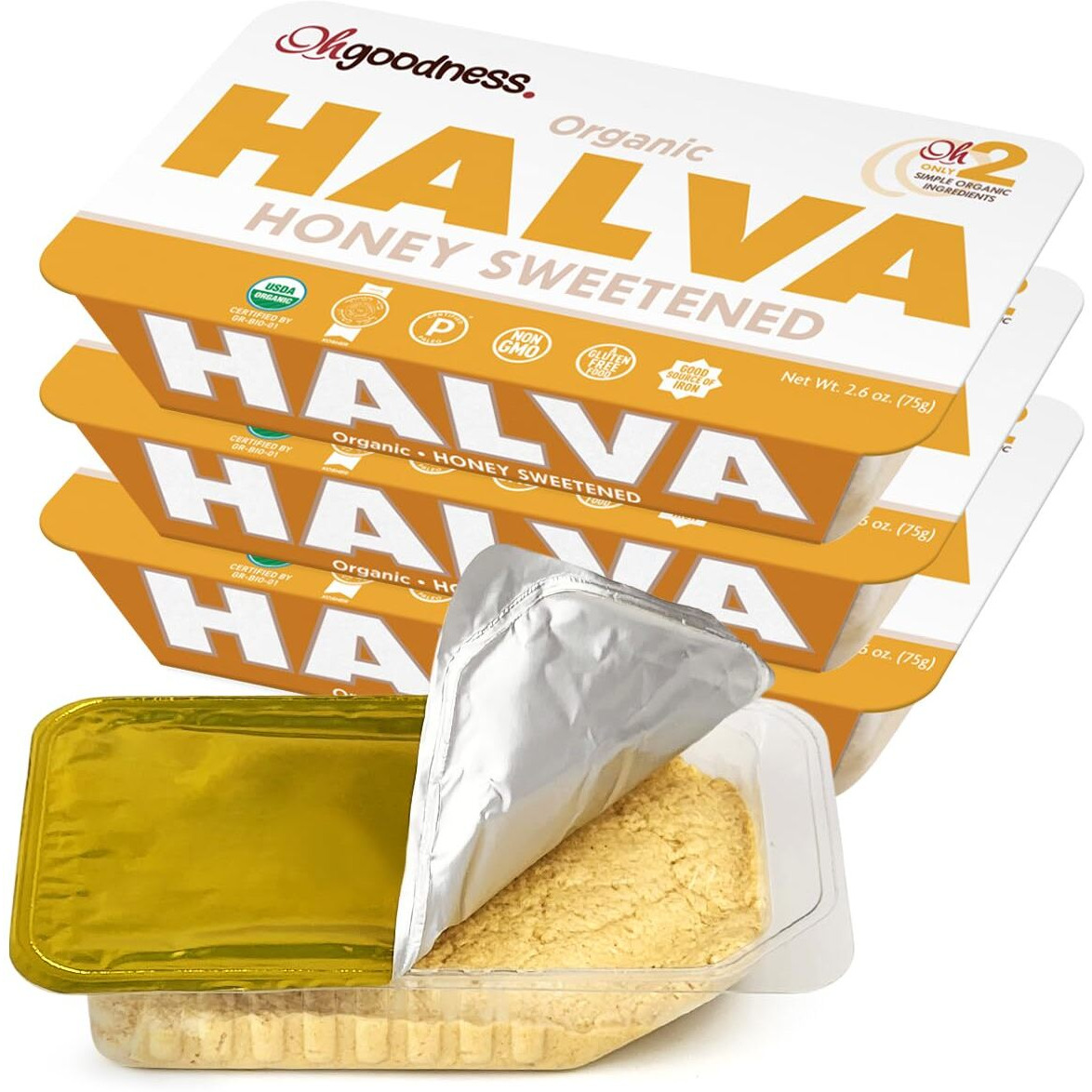 Ohgoodness Organic Honey Halva - 3 Pack - Only Two Simple Ingredients, Melt-In-Mouth Snack & Dessert, Honey Sweetened Treat Paleo & Scd Approved - (Honey - Organic Original) 75G