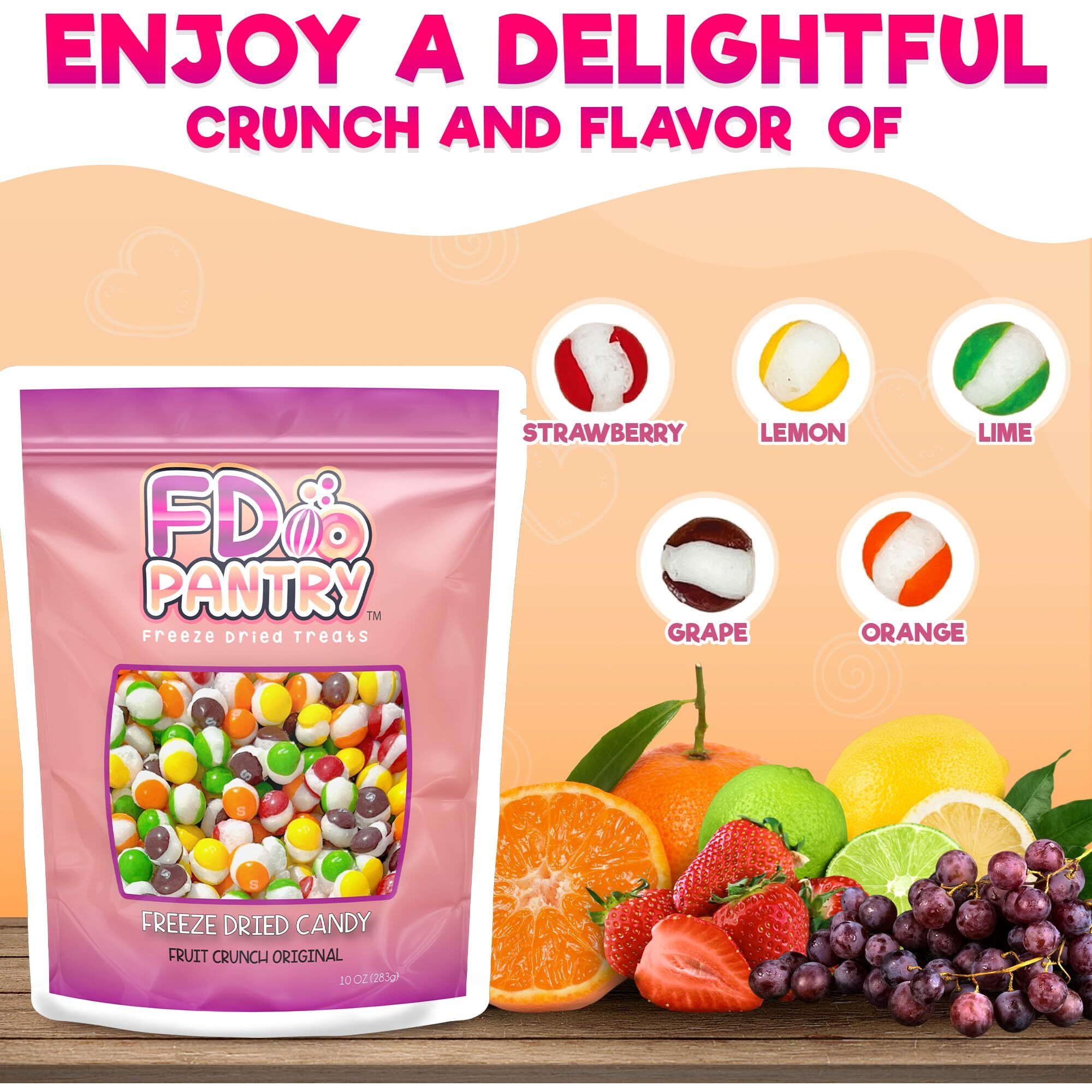 Fruit Crunch Original Rainbow Freeze-Dried Candy, 10 Oz, Assorted Fruit Flavors, Large Pouch, Ideal Gift Snack Treat