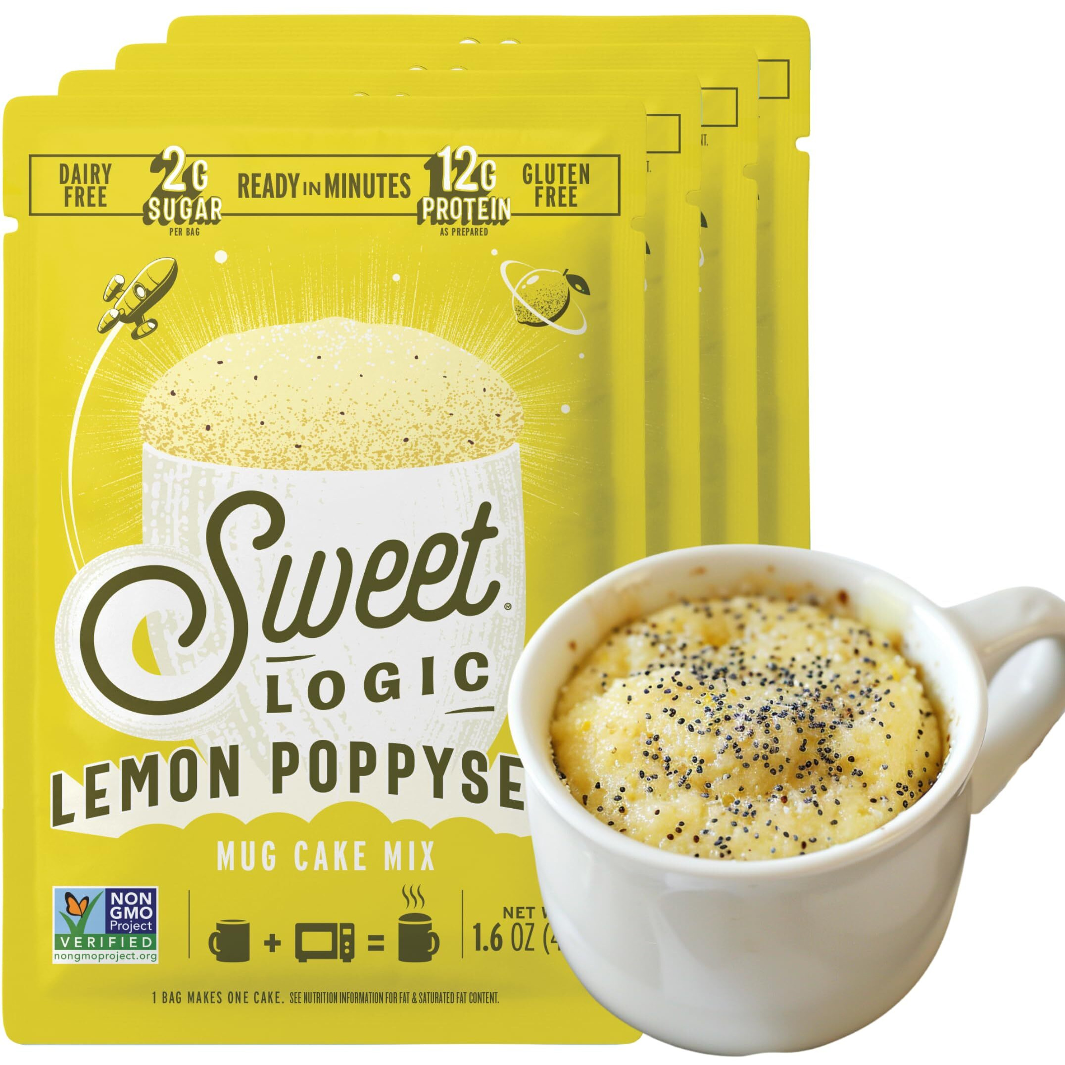 Sweet Logic Keto Dessert Mug Cake Mixes - Lemon Poppyseed - Low Sugar - Gluten-Free - Low Carb - Diabetic-Friendly Sweets - Natural Ingredients - High Protein - Delicious Keto Treats (4 Pack)