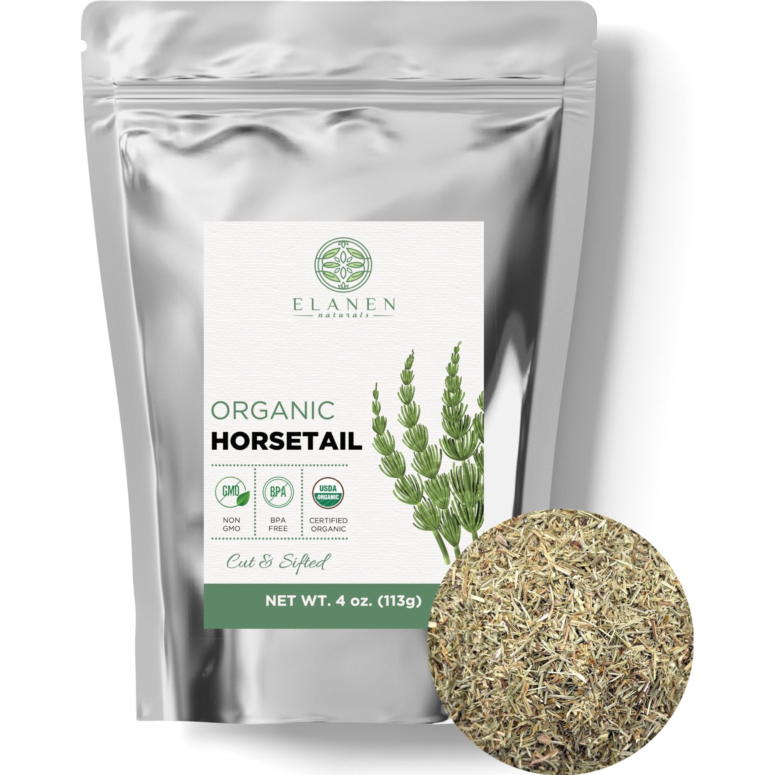 Organic Horsetail Herb 4 Oz. (113G), Usda Certified Organic Cola De Caballo Hierba, Horse Tail Plant Tea, Shave Grass Loose Leaf For Hair Growth, Cut & Sifted