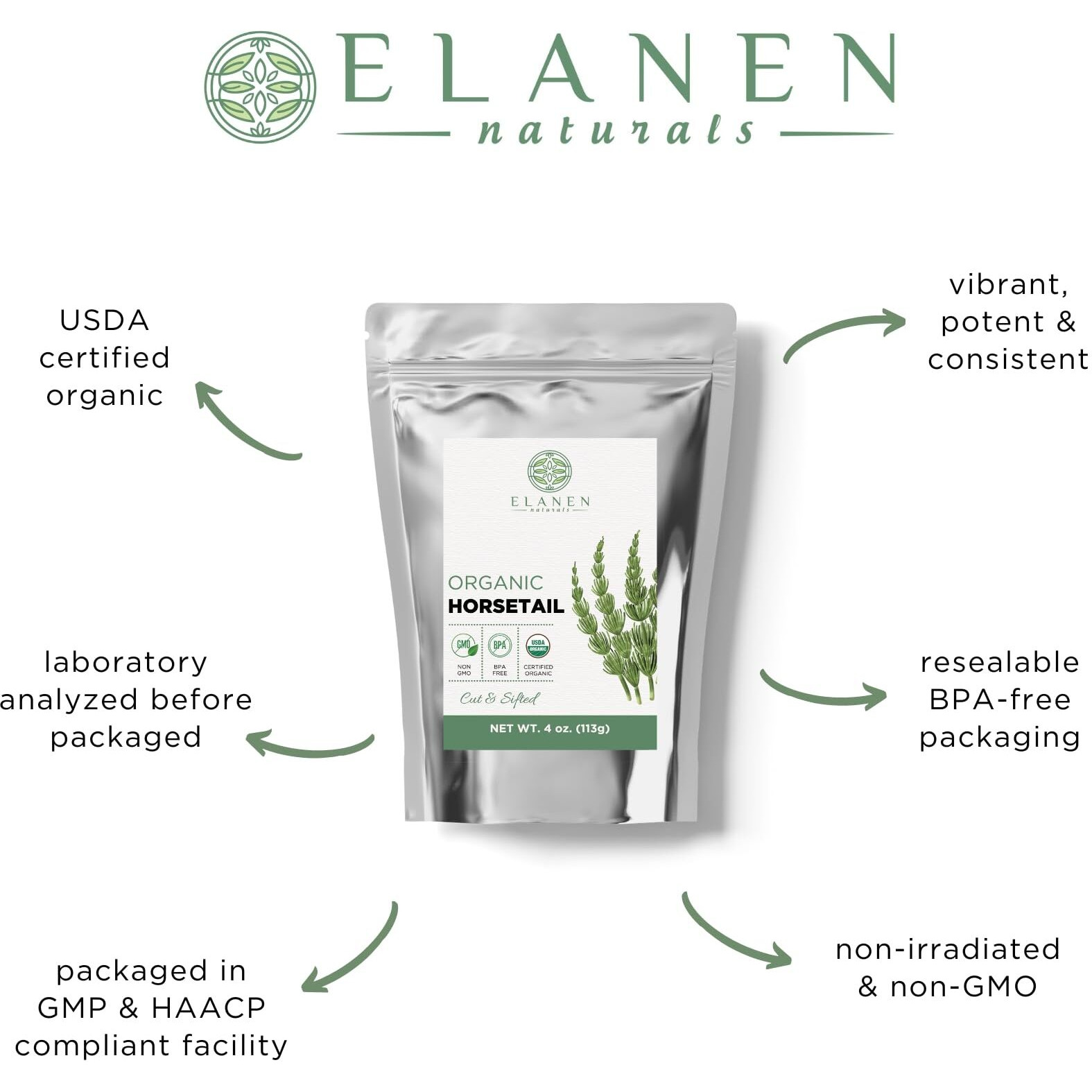 Organic Horsetail Herb 4 Oz. (113G), Usda Certified Organic Cola De Caballo Hierba, Horse Tail Plant Tea, Shave Grass Loose Leaf For Hair Growth, Cut & Sifted