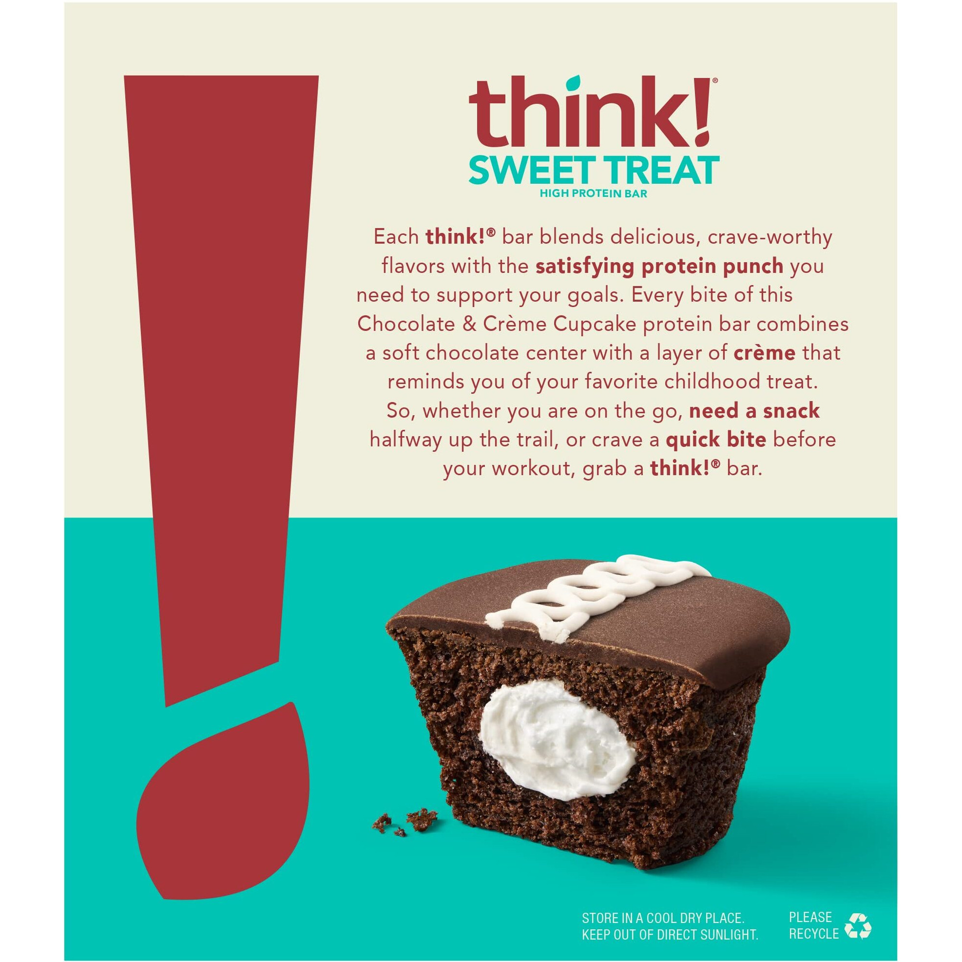Think Protein Bars, High Protein Snacks, Gluten Free, Kosher Friendly, Sweet Treat, Chocolate & Creme Cupcake, 10 Count (Packaging May Vary)