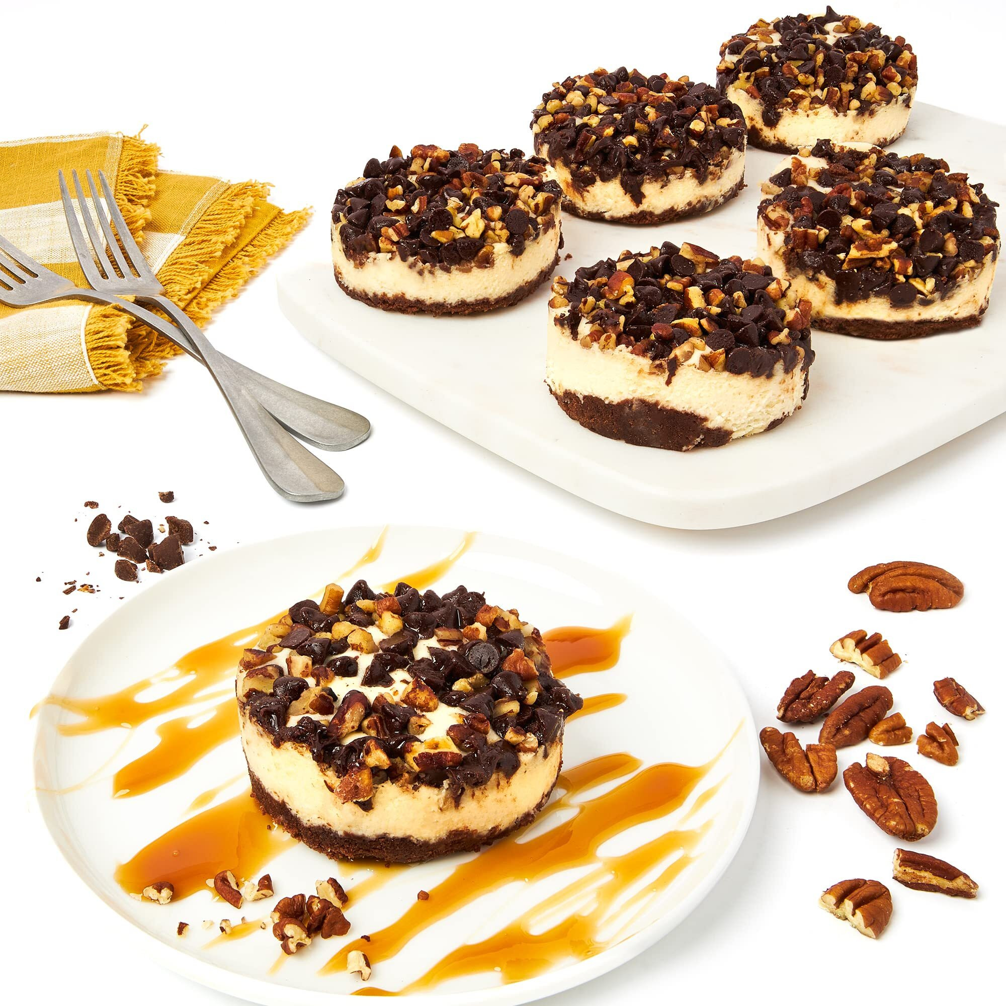 David's Cookies Turtle Chocolate Pecan Mini Cheesecakes - 6Pcs Of Gourmet Bite-Sized Treats - Decadent Crunchy Pecans Made With Only The Finest Ingredients