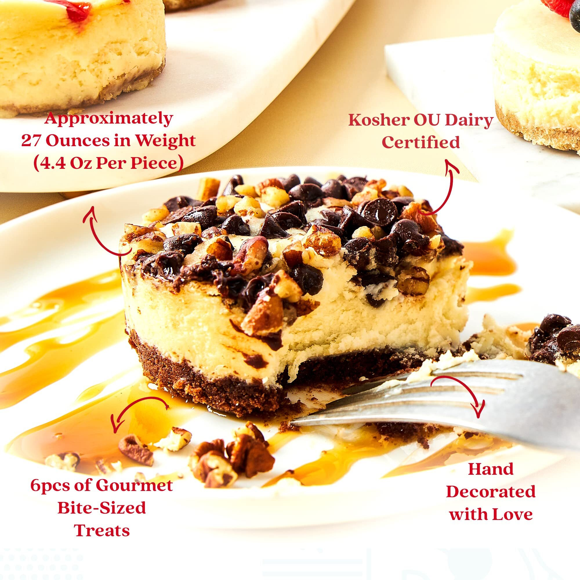 David's Cookies Turtle Chocolate Pecan Mini Cheesecakes - 6Pcs Of Gourmet Bite-Sized Treats - Decadent Crunchy Pecans Made With Only The Finest Ingredients