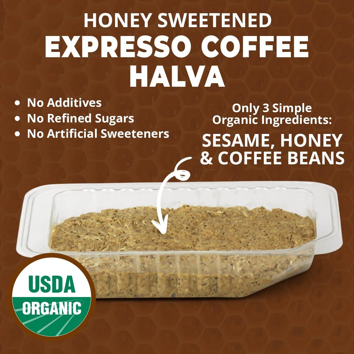 Ohgoodness Organic Honey Halva - 3 Pack - Only Three Simple Ingredients, Melt-In-Mouth Snack & Dessert, Honey Sweetened Treat Paleo & Scd Approved - (Honey - Espresso Coffee) 75G