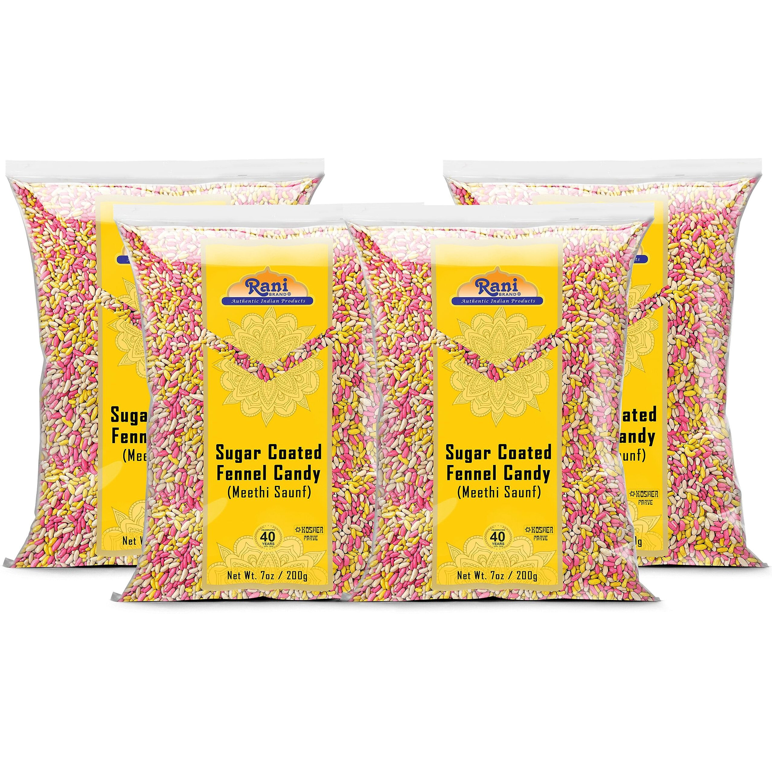 Rani Sugar Coated Fennel Candy 7Oz 200G (Pack Of 4, 28Oz/800G Total) ~ Indian After Meal Digestive Treat | Vegan | Gluten Friendly | Non-Gmo | Kosher | Indian Origin
