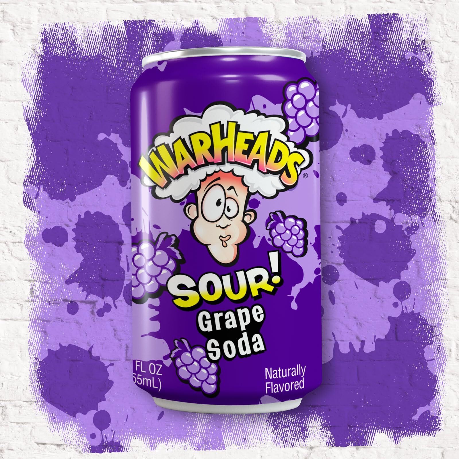 Sour Fruity Soda With Classic Warheads Flavors - Perfectly Balanced Sweet And Sour Soda - Warheads Candy Throwback Treat, Soda, Cocktail Mixer, Pack Of 12, 12Oz Cans (Grape)