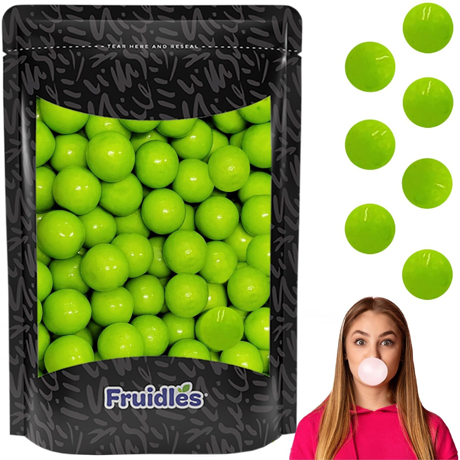 Fruidles Gum Balls Fruit Flavored, Candy Buffet Treats, Machine Size Refills, Kosher Certified Parve, 1"" Inch (Green Apple, Half-Pound)