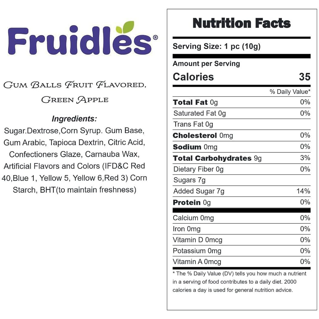 Fruidles Gum Balls Fruit Flavored, Candy Buffet Treats, Machine Size Refills, Kosher Certified Parve, 1"" Inch (Green Apple, Half-Pound)