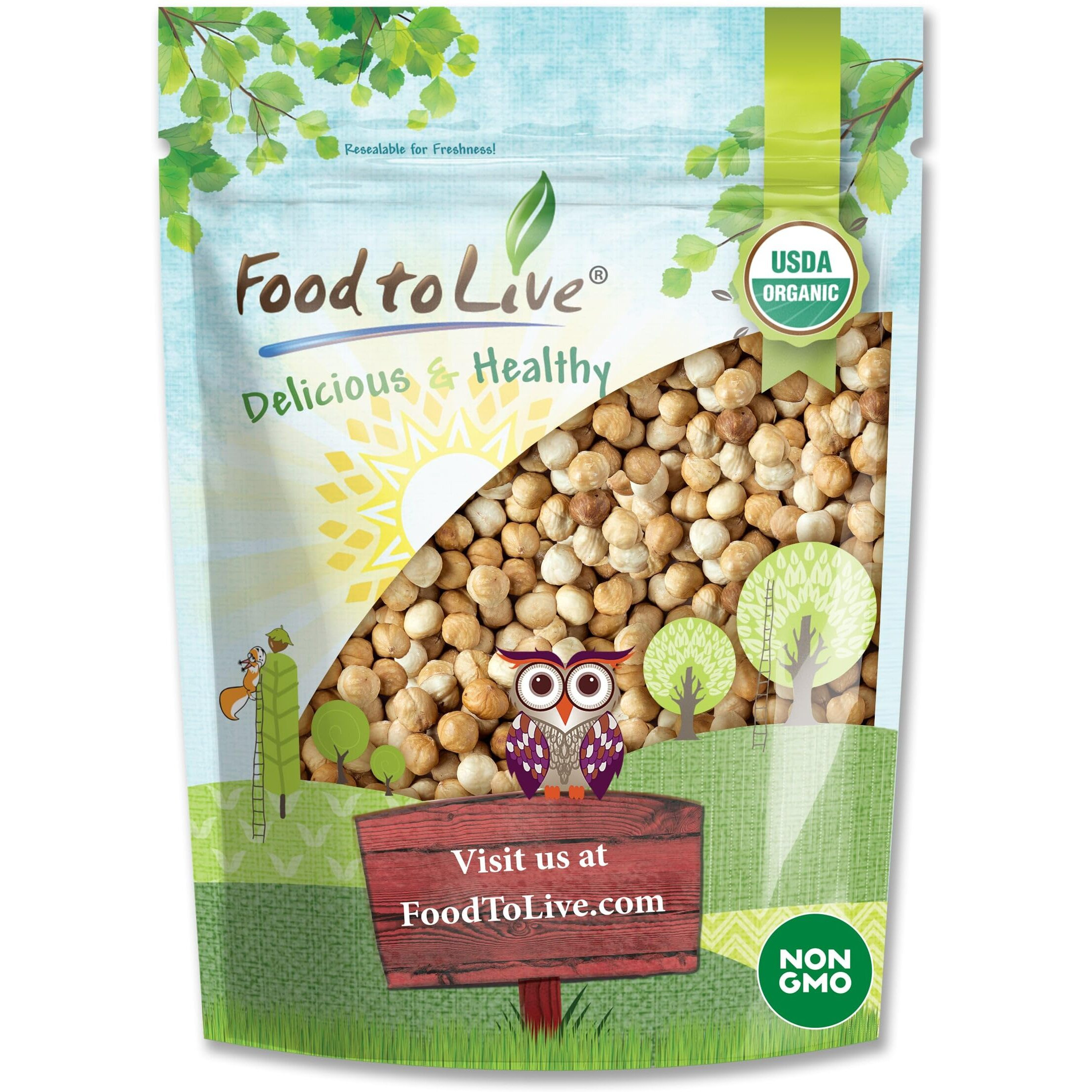 Food To Live Organic Blanched Roasted Hazelnuts, 2 Pounds - Non-Gmo, Dry Roasted Filberts, No Skin, Whole Nuts, Unsalted, Kosher, Vegan, Bulk. Keto Snack. Great For Baking, Salads, And Granola.