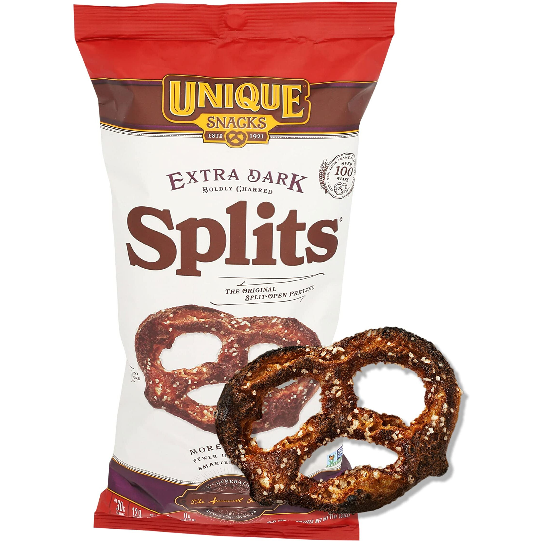 Unique Snacks Extra Dark Splits Pretzels, Original Split-Open Pretzels, Delicious Homestyle Baked Snack Bag, Vegan, Ou Kosher, And Non-Gmo Food, No Artificial Flavor, 11 Oz. Bag, Pack Of 12