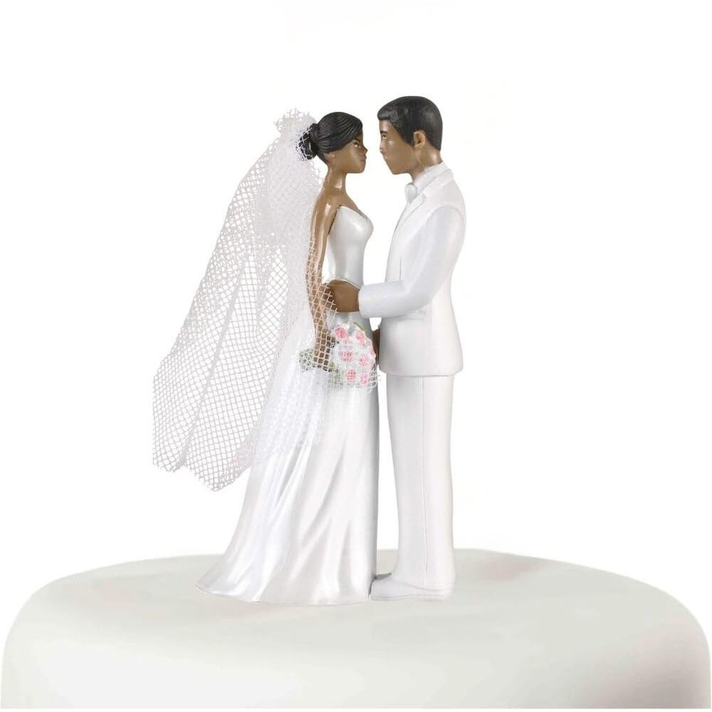 Elegant African American Couple White Plastic Cake Topper - 4.5"" (1 Count), Unique & Stylish Centerpiece Decoration - Perfect For Weddings, Engagement & Anniversary Celebrations