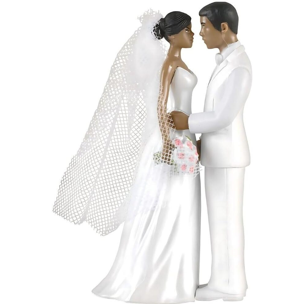 Elegant African American Couple White Plastic Cake Topper - 4.5"" (1 Count), Unique & Stylish Centerpiece Decoration - Perfect For Weddings, Engagement & Anniversary Celebrations